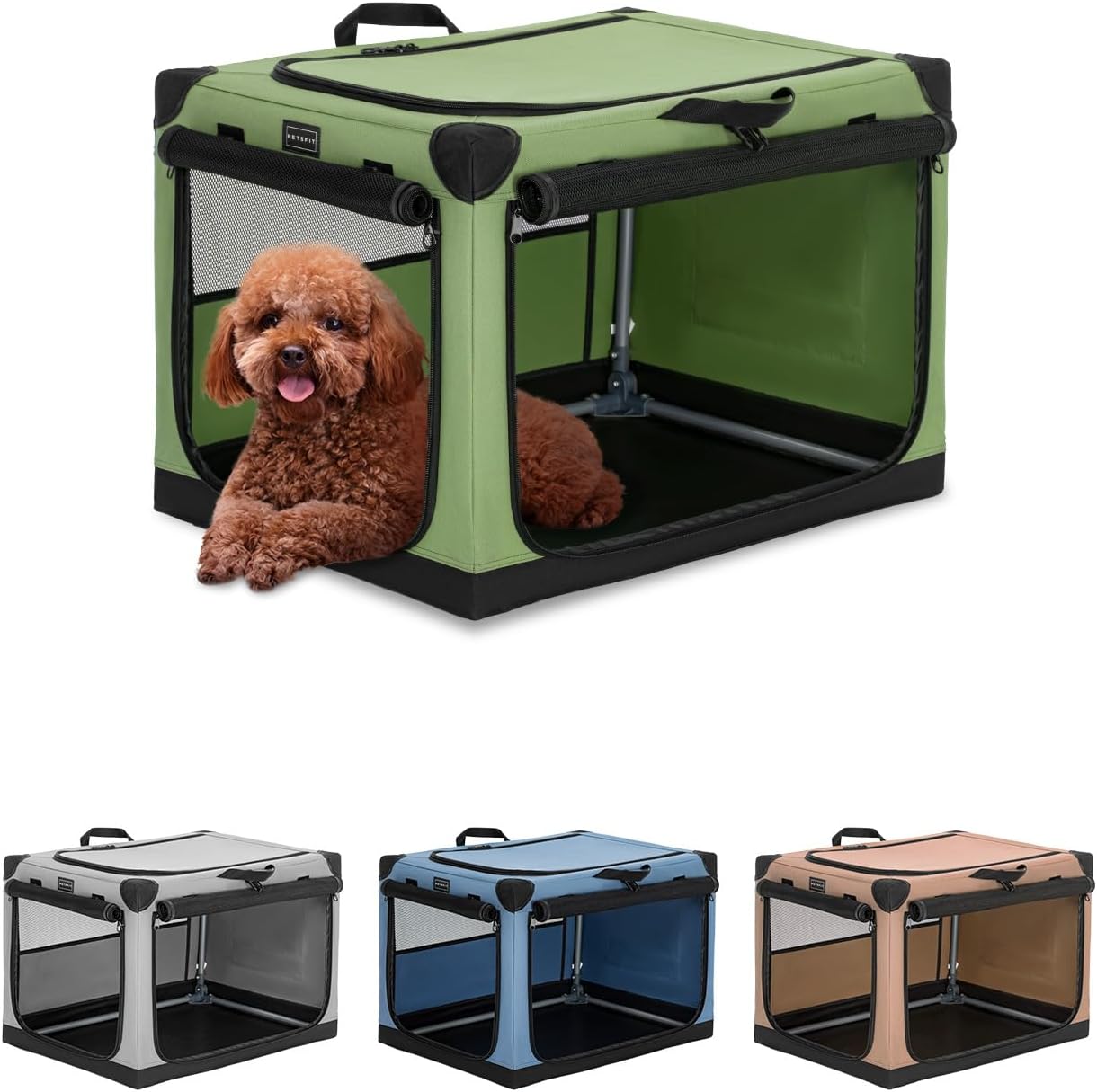 Small Dog Crate, Adjustable Fabric Cover by Spiral Iron Pipe