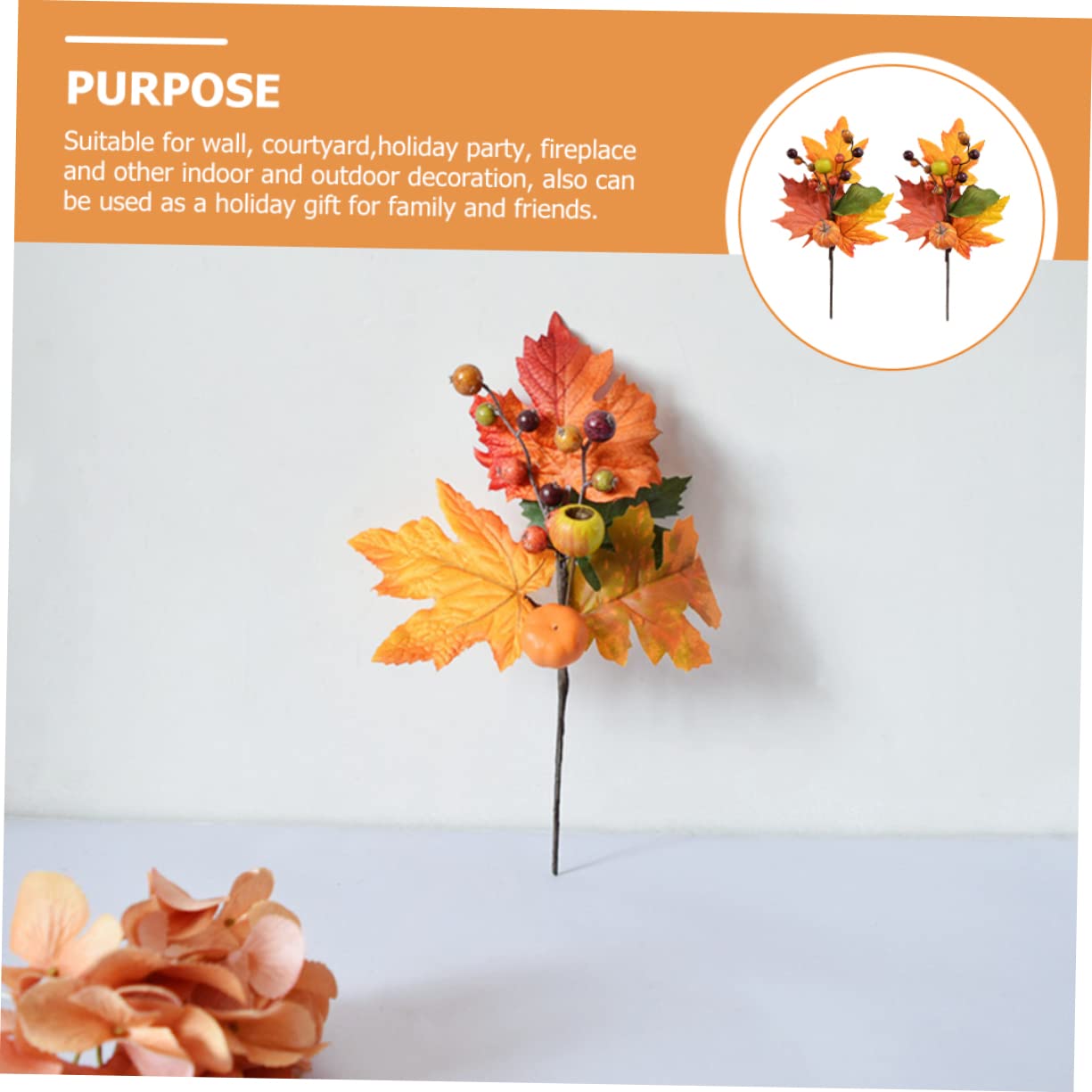 jojofuny 4 Sets Künstlicher Kürbis-Ahornblatt-Zweig Herbstblätter Erntedank-Dekoration Kunstpflanze Für Zuhause Outdoor Garten Dekoration 2 Stück X 4