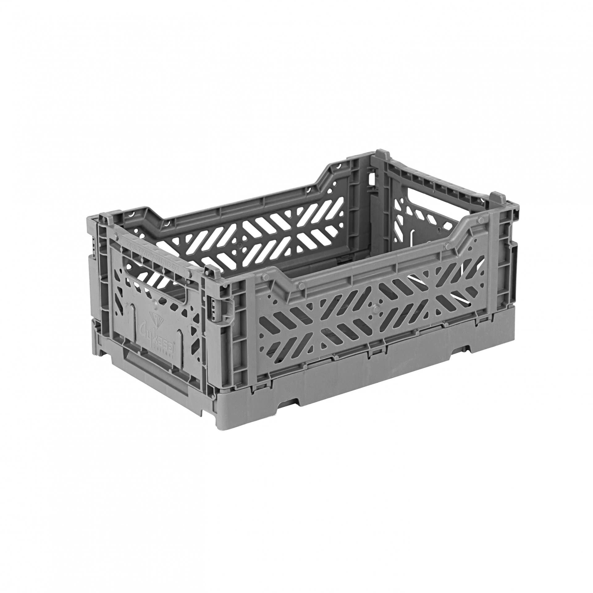 AYKASA Folding Crate, Sturdy Folding Box, Plastic, Stackable, Silver, Mini (27 x 17 x 11 cm), Mini (27x17x11cm)