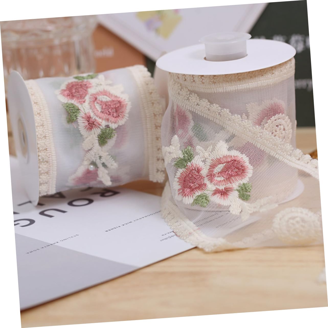 STOBOK 5rollos Cinta De Encaje Bordado Rosa Para Materiales De Accesorios Para Cabello y Tocados Metros De Encaje Decorativo Para Bodas y Manualidades