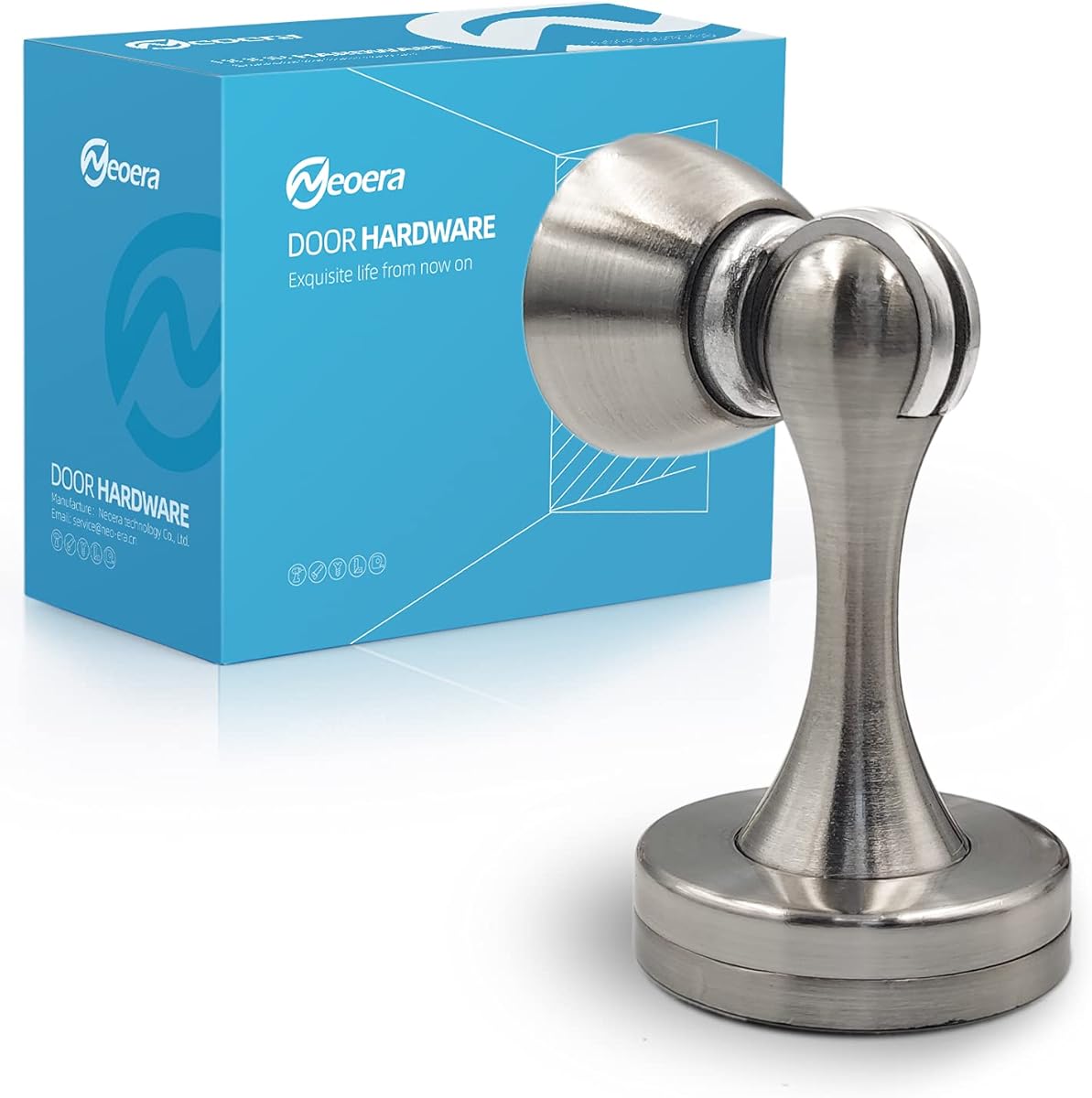 Neoera Magnetic Door Stop（Brushed Nickel Color） Door Stopper Strong Magnetic Door Catch for Hold Door Open, Anti-Rust, Heavy Duty for Various Door Types, Wall & Floor Mount 1Pack