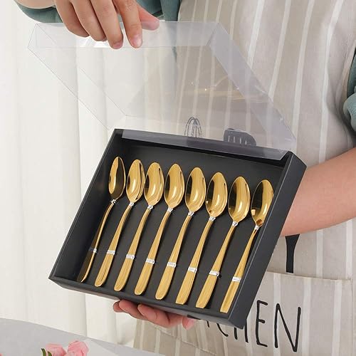 Miniatura 3 de Buyer Star Juego de 8 cucharas de café, cucharas de postre doradas de acero inoxidable 1810 cucharaditas de café expreso en caja de regalo negra