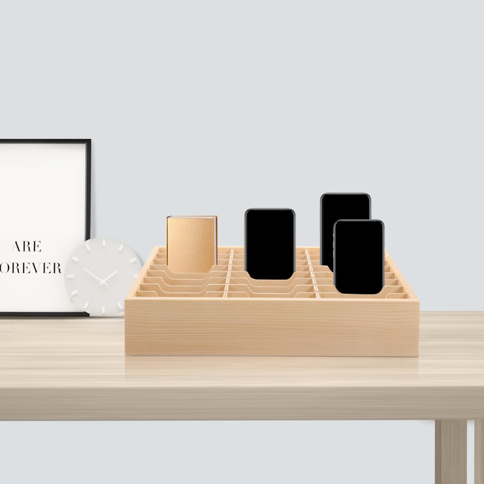 Tofficu Supporto per Cellulare in Classe Organizer da Tavolo in Legno Scatola Porta Cellulare Contenitore da Scrivania Scomparti Multipli Scatola Portaoggetti in Legno Organizer