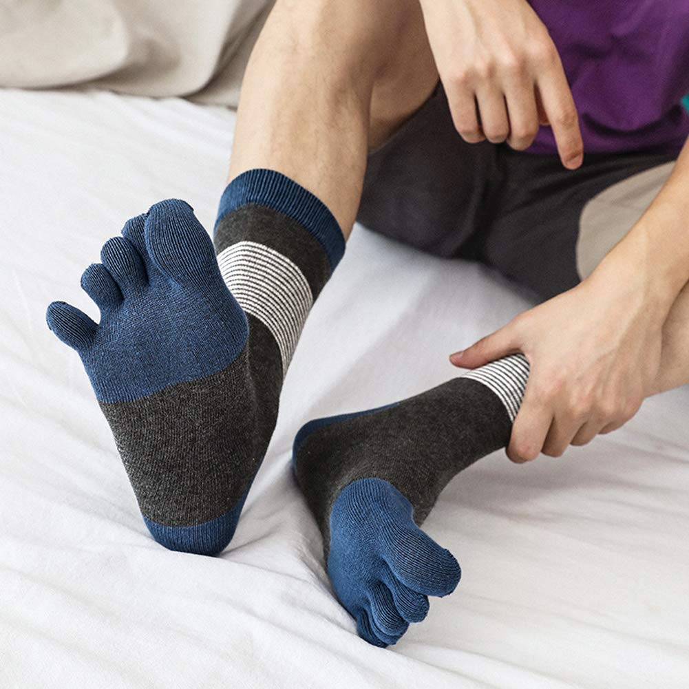 PUTUO Men's Socks with Separate Fingers, Sports Cotton Socks for Men, 5 Toe Socks, 5 Pairs, Multicolor-7-5 Pairs, 5/10 UK 1