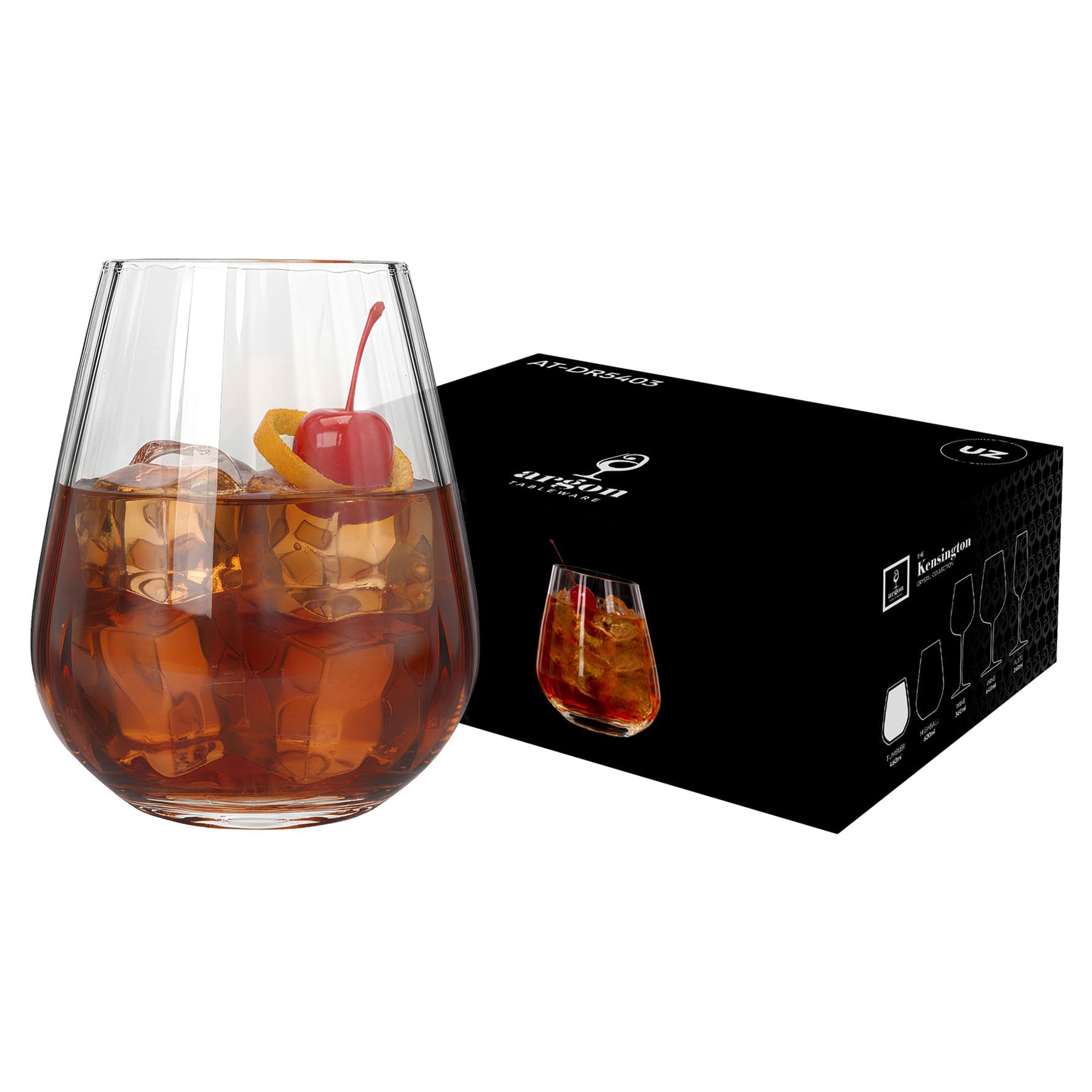 Argon Tableware Kensington Optic Crystal Tumbler Glasses 460ml - Pack of 48, Lead-Free Crystal Drinking Glass Set, Art Deco Design with Optic Detail, Thick Weighted Base, Gift Boxed Glassware