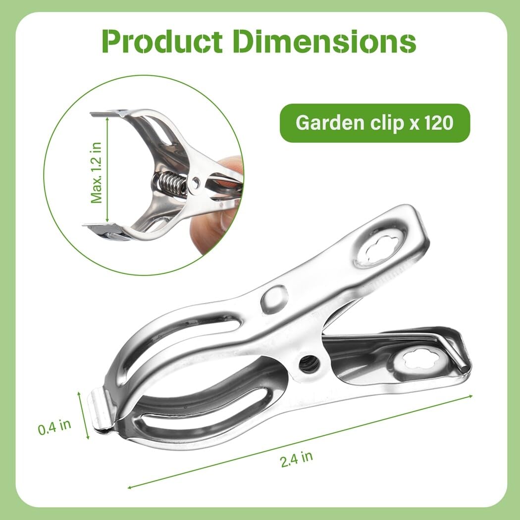 120 Stück Gartenclips, Edelstahl-Clips mit 3,1 cm Öffnung, Gewächshaus-Clips, Reifenklemmen für Schattentuch oder Pflanzenabdeckungsnetz, griffig, robust, Gewächshauszubehör