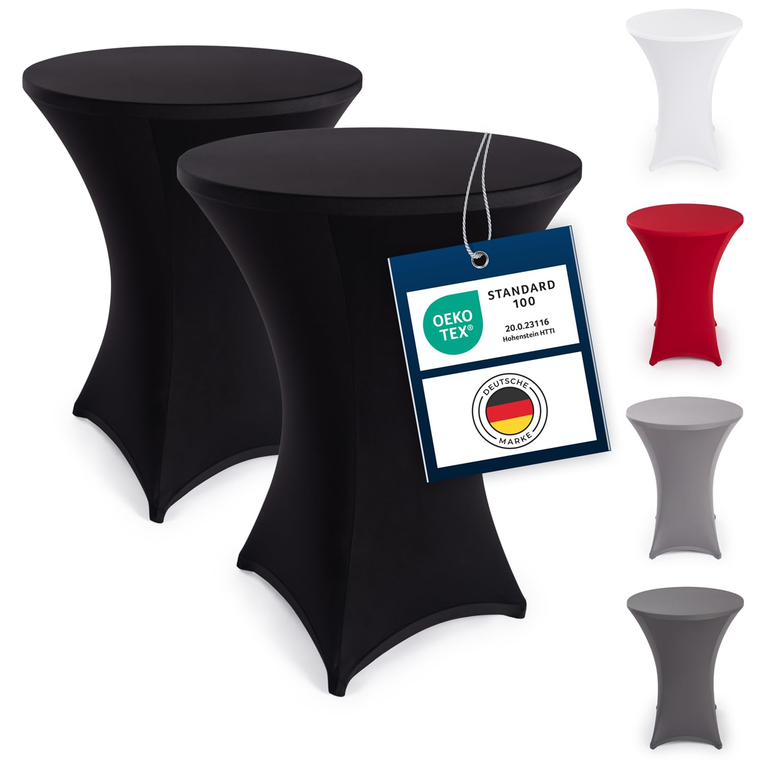 Blumtal 2er Set Stretch Stehtisch Hussen Bügelfrei - Oeko -TEX zertifizierte Tischhussen für Stehtische Ø 60 – 65 cm - Verstärkung im Fußbereich - waschmaschinengeeignet - Schwarz