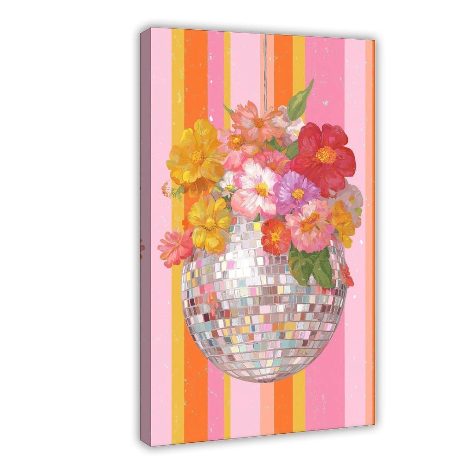 MRYCQ Disco Ball Flower Poster Canvas Poster for Office Decor Gift