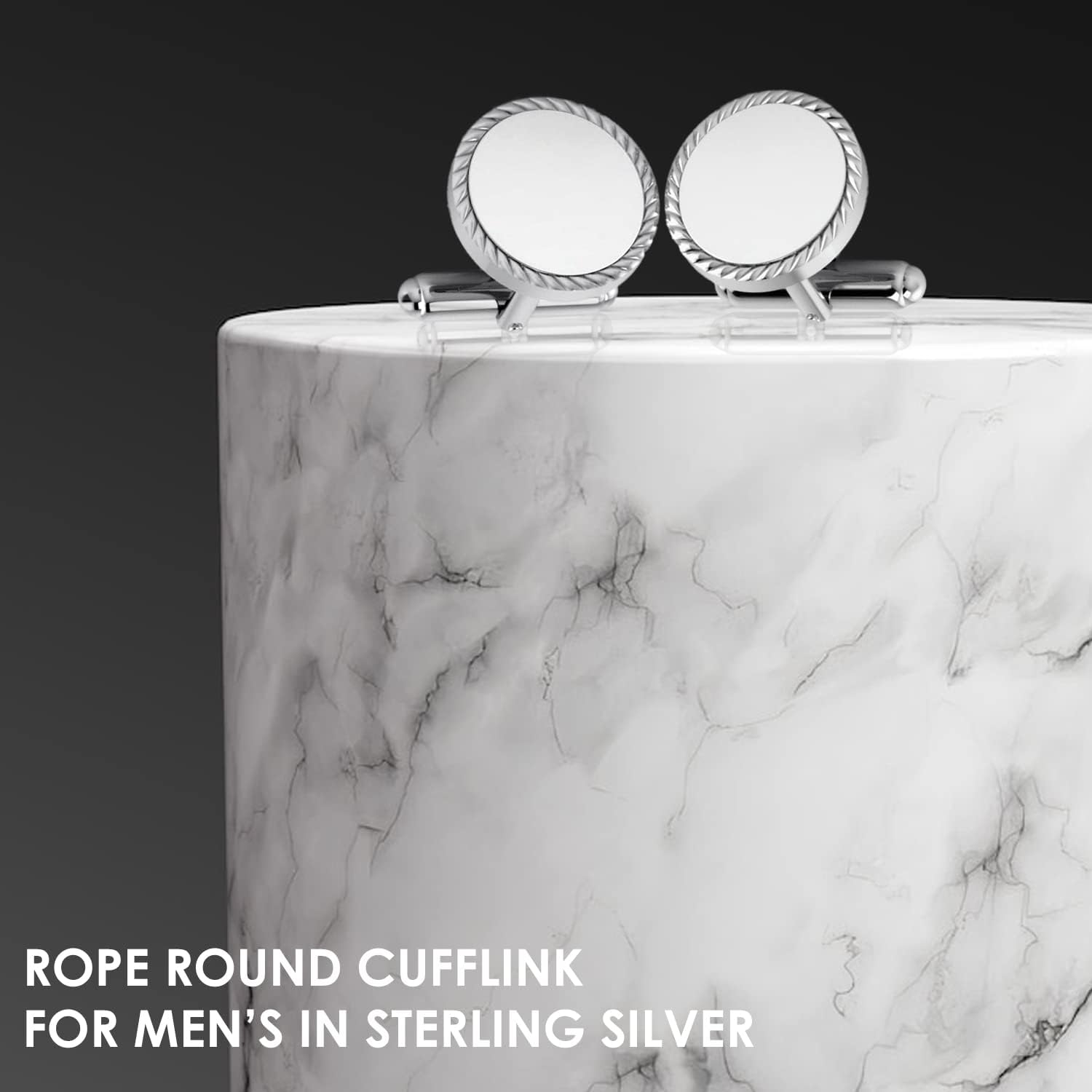 Sterling Silver Rope Round Cufflink for Men - Luxury Men's Cuff Links With Elegant Gift Box - Crafted With .925 Sterling Silver - Suitable for All Occasions
