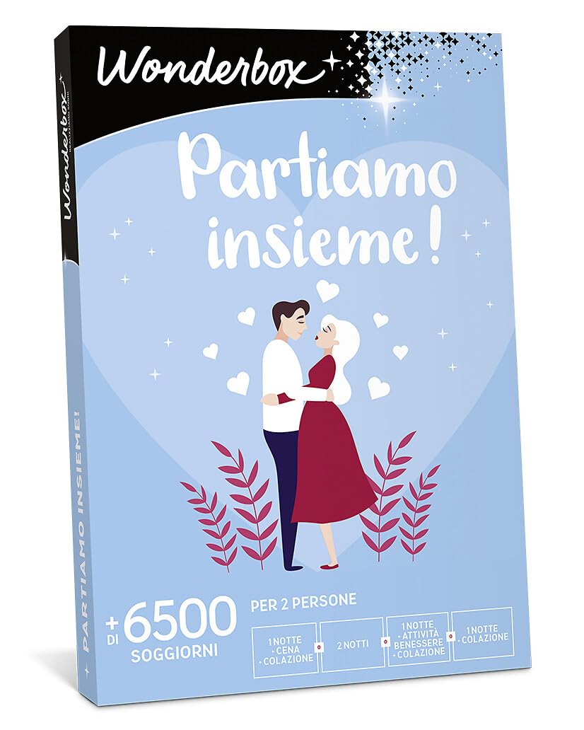 WONDERBOX - Cofanetto Regalo - Partiamo Insieme! - per 2 Persone | 1 notte + colazione + cena o attività benessere - Più di 6500 esperienze - Hotel 3* e 4*, B&B, agriturismi