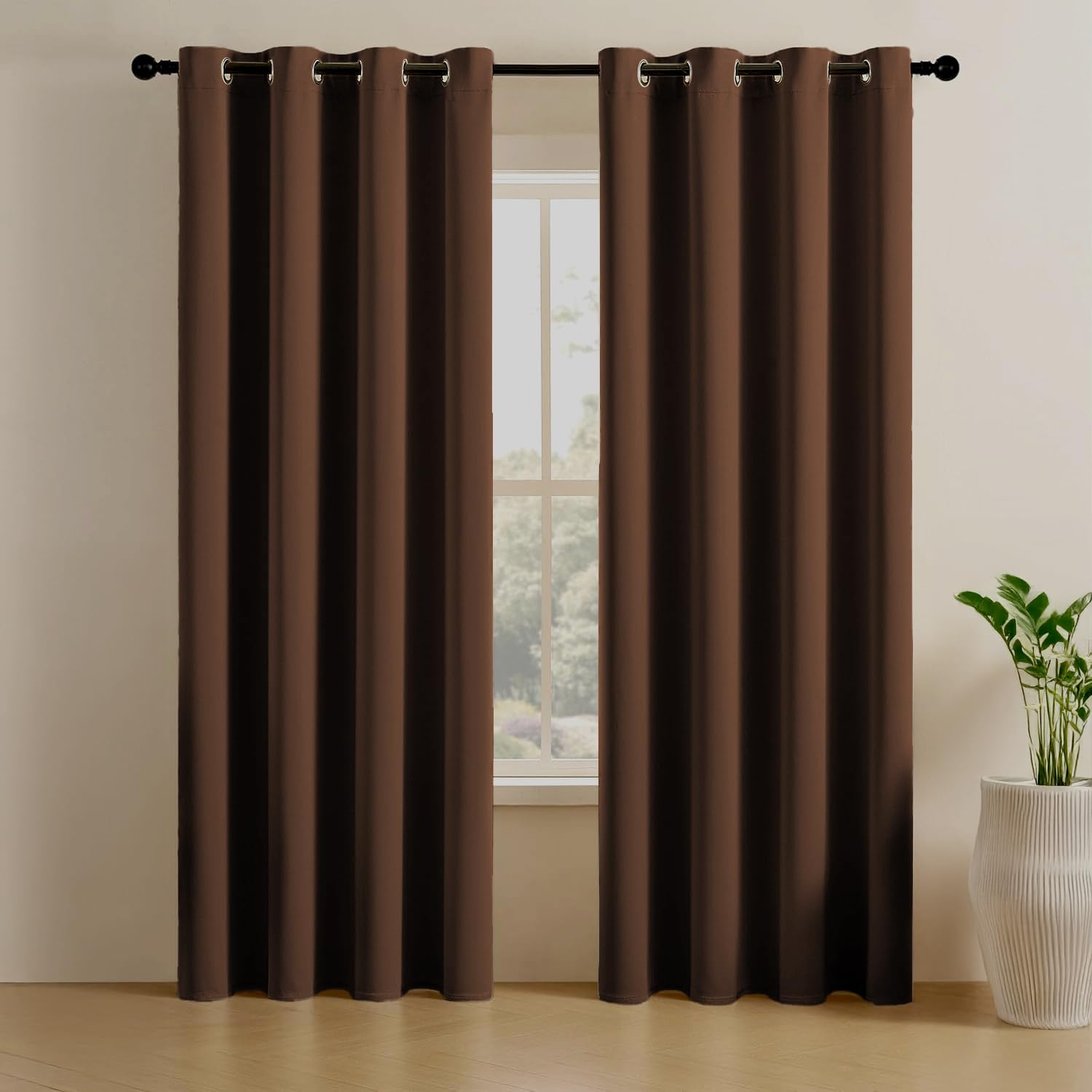 LINENWALAS 100% True Blackout Solid Curtains (5 Feet)-Set of 2 Panels|Complete Light Block|Thermal Insulated & Noise Reducing Room Darkening Curtains for Living Room & Home Décor (Furniture Brown)