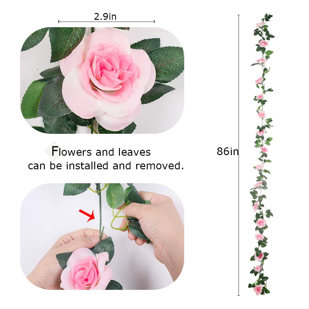 LESING Rosen-Girlanden, künstliche Rosenranken, 4 Stück, künstliche Seidenblumengirlanden mit grünen Pflanzen, Hochzeit, hängende Blumenranken, Girlanden für Zuhause, Bogen, Gartendekoration