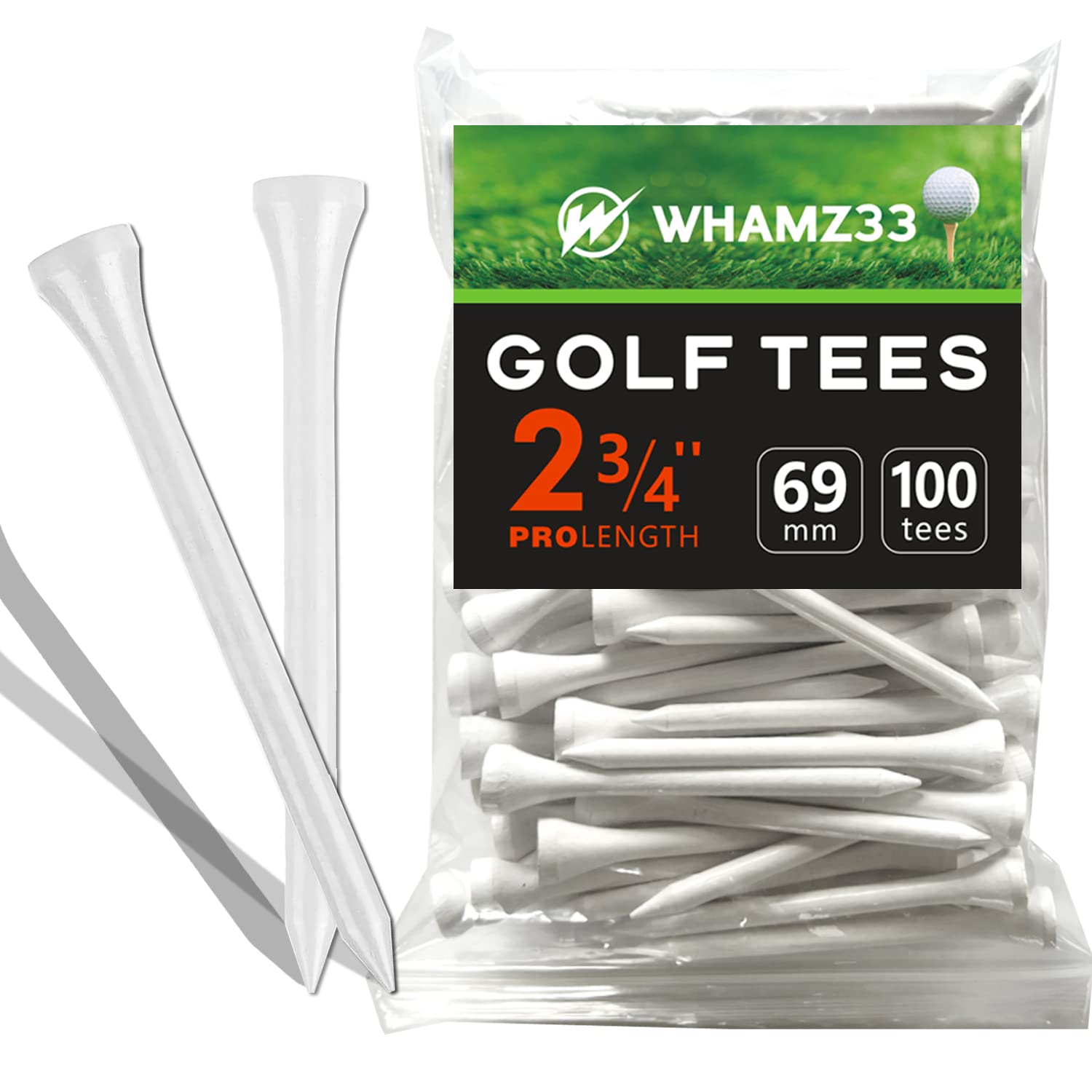 WHAMZ33 W Professional Wooden Golf Tees 2 3/4 inch Tee Pack of 100 Golf Tee