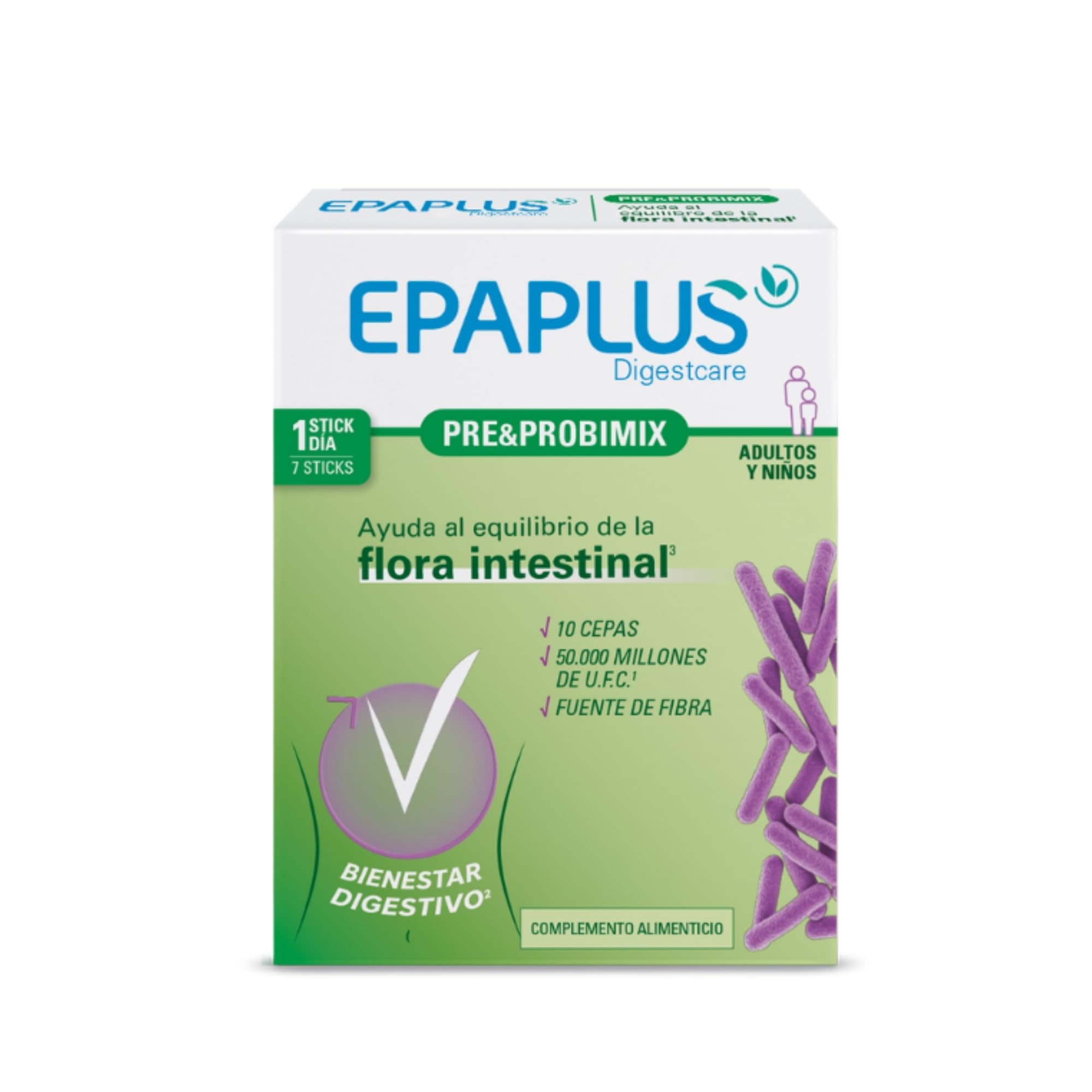 EPAPLUS Digestcare Pre & Probimix – Probióticos con 10 Cepas y 50.000 Millones U.​F.​C – Fórmula Simbiótica (Pro y Prebióticos) – 7 Sticks – Bienestar Gastrointestinal