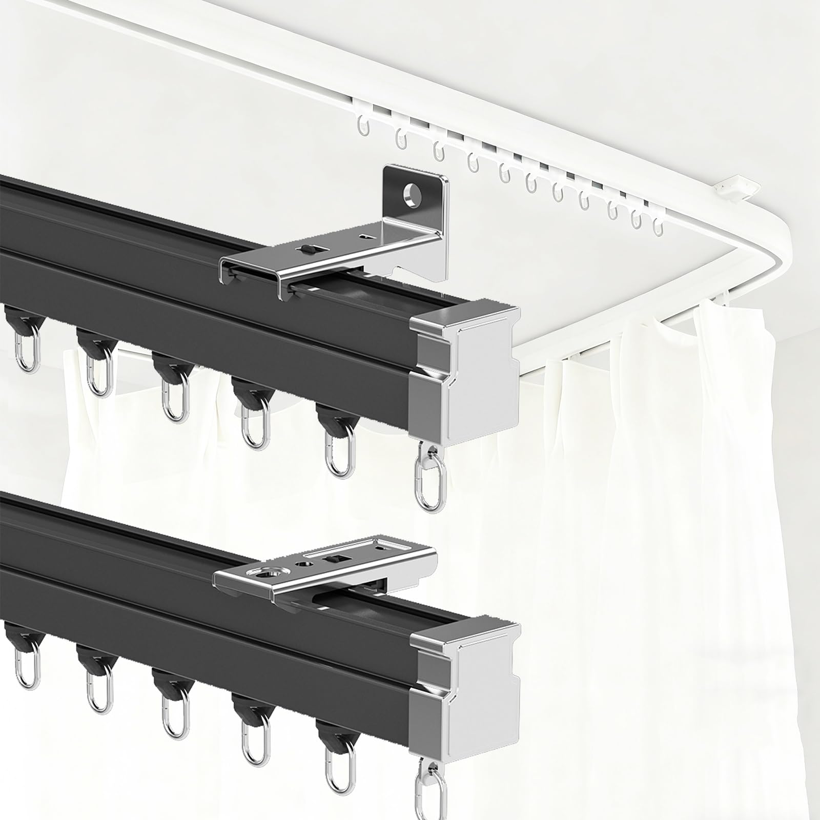 Elastyczna aluminiowa szyna do zasłon do zatoki i sufitu, czarny pręt 300 cm do podziałów pomieszczeń i zasłon prysznicowych - łatwy montaż, stylowy design, trwały i wszechstronny