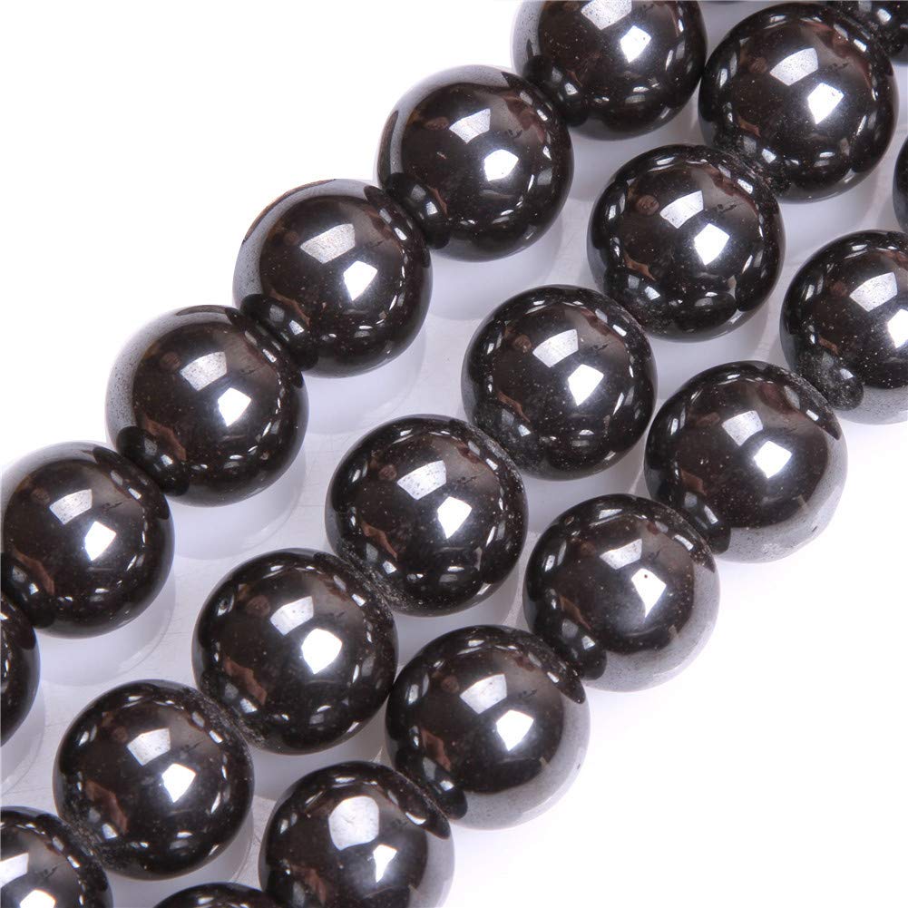 GEM-Inside Natural 16mm Non-Magnetic Black Hematite Round Gemstone Semi Precious Loose Beads for Jewellery Making 15''