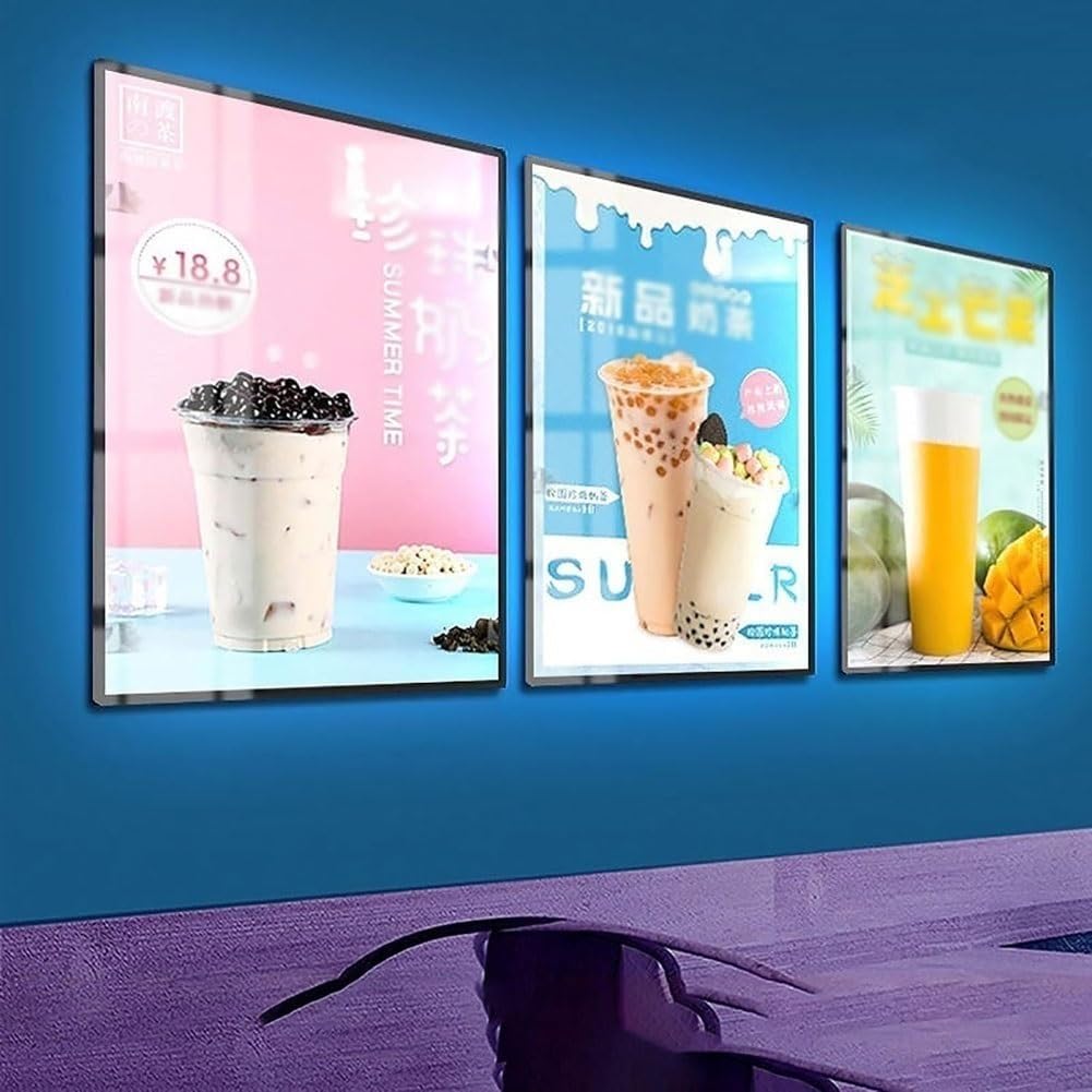 Scatola luminosa a LED, cornice per esposizione pubblicitaria da parete, espositore per poster illuminato, pannello menu illuminato in vetro temperato ultrasottile, per ristoranti, bar(Black,50x70)