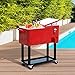 Outsunny 80 QT Rolling Cooling Bins Ice Chest on Wheels Outdoor Stand Up Drink Cooler Cart for Party, Red