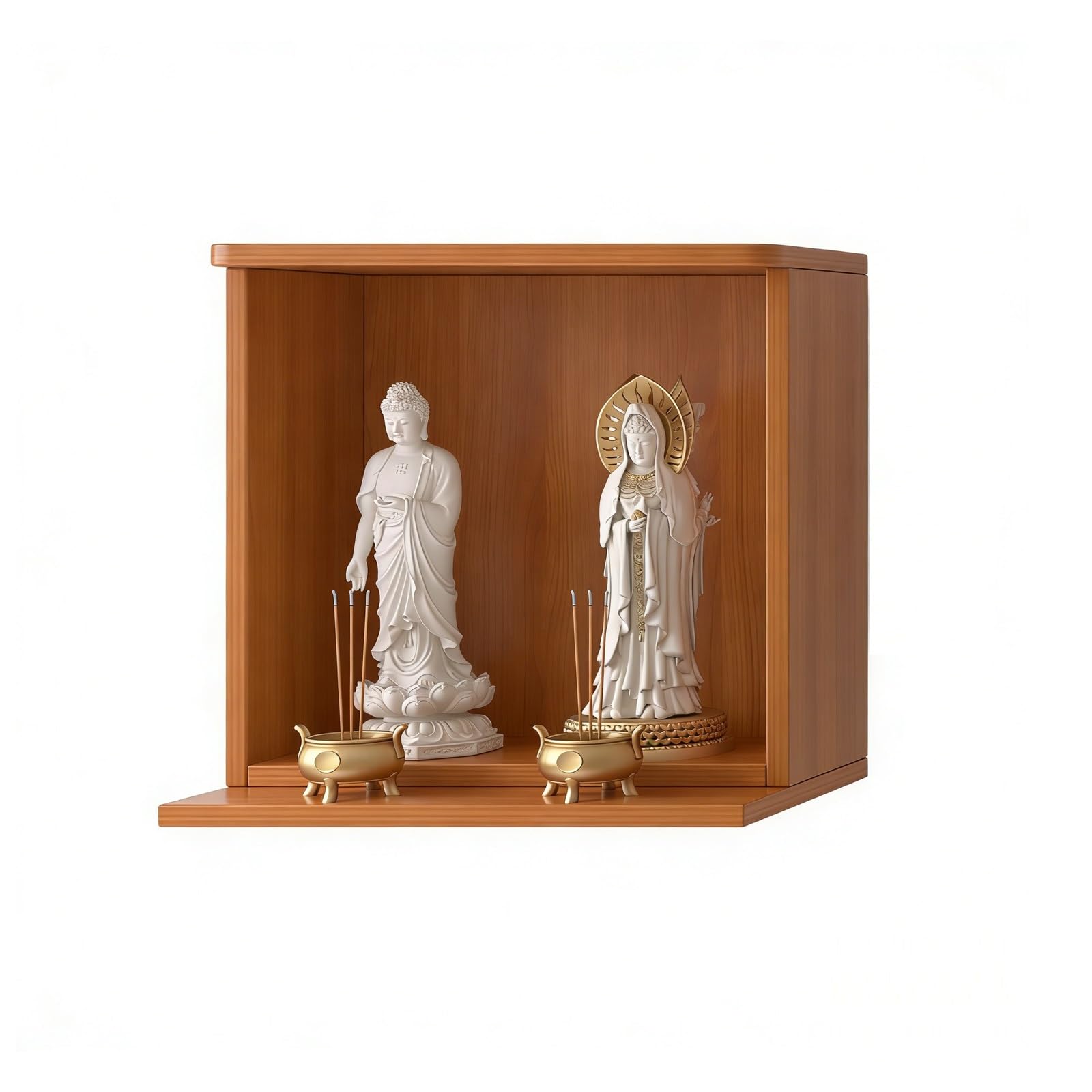 JNTFNE Wall Mounted Buddha Shrine Altar Cabinet, 17mm Thick Wood Prayer Table with Extended Tray, Feng Shui Worship for Home & God Statue Display(Mahogany,Medium)