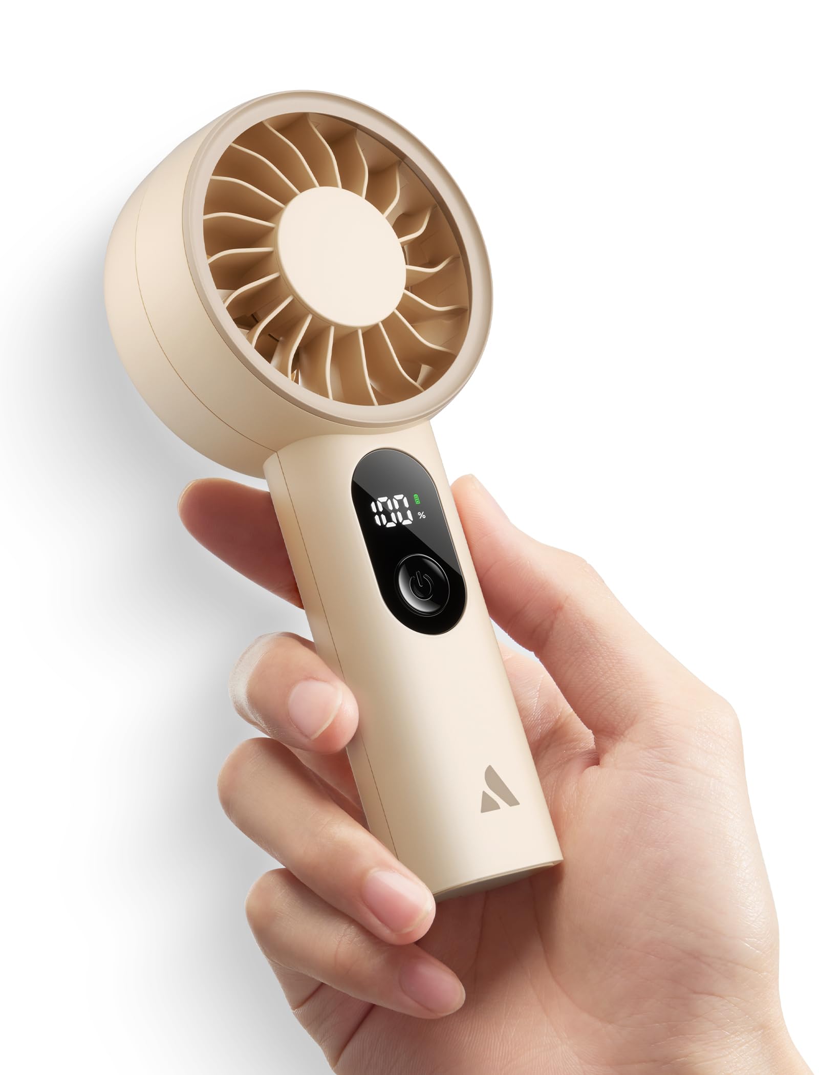 Aecooly Mighty Handventilator, Tragbarer Mini Ventilator, USB-aufladbar [Max. 10 Stunden Kühlzeit], Mini-Akku-betrieben, ideal für unterwegs, Sommer, Geschenk für Frauen und Mädchen – Beige