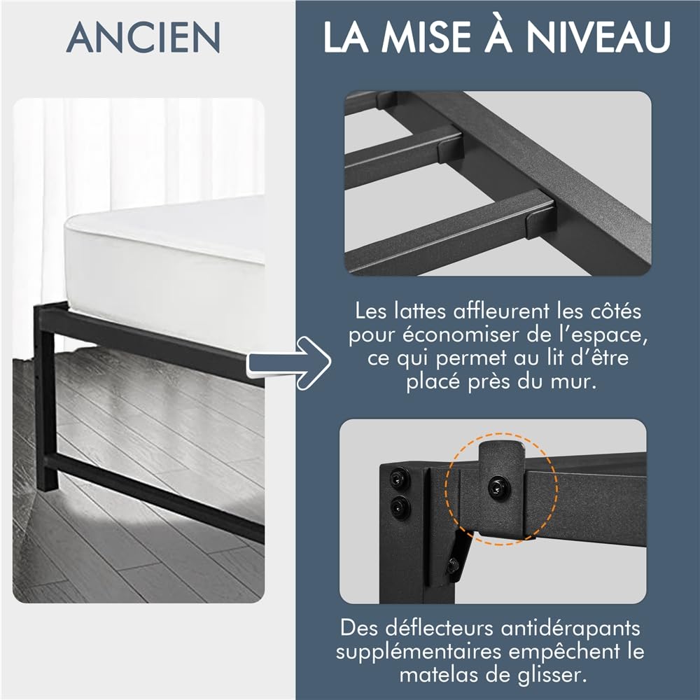 Yaheetech Lit Simple 90x200x36cm avec Sommier en Métal Charge 204 kg Noir | Cadre de Lit 1 place pour Adultes Petit Espace Structure Renforcée Assemblage Simple avec Espace de Rangement pour Chambre