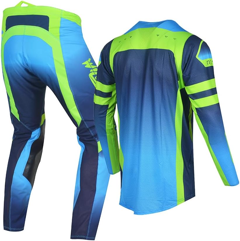 Youth Moto Gear Set Pant and Jersey Combo for Kids MX Motocross Children Racing Suit Offroad Boys Girls Blue Green Youth X-Large Jersey/26"Waist Pant