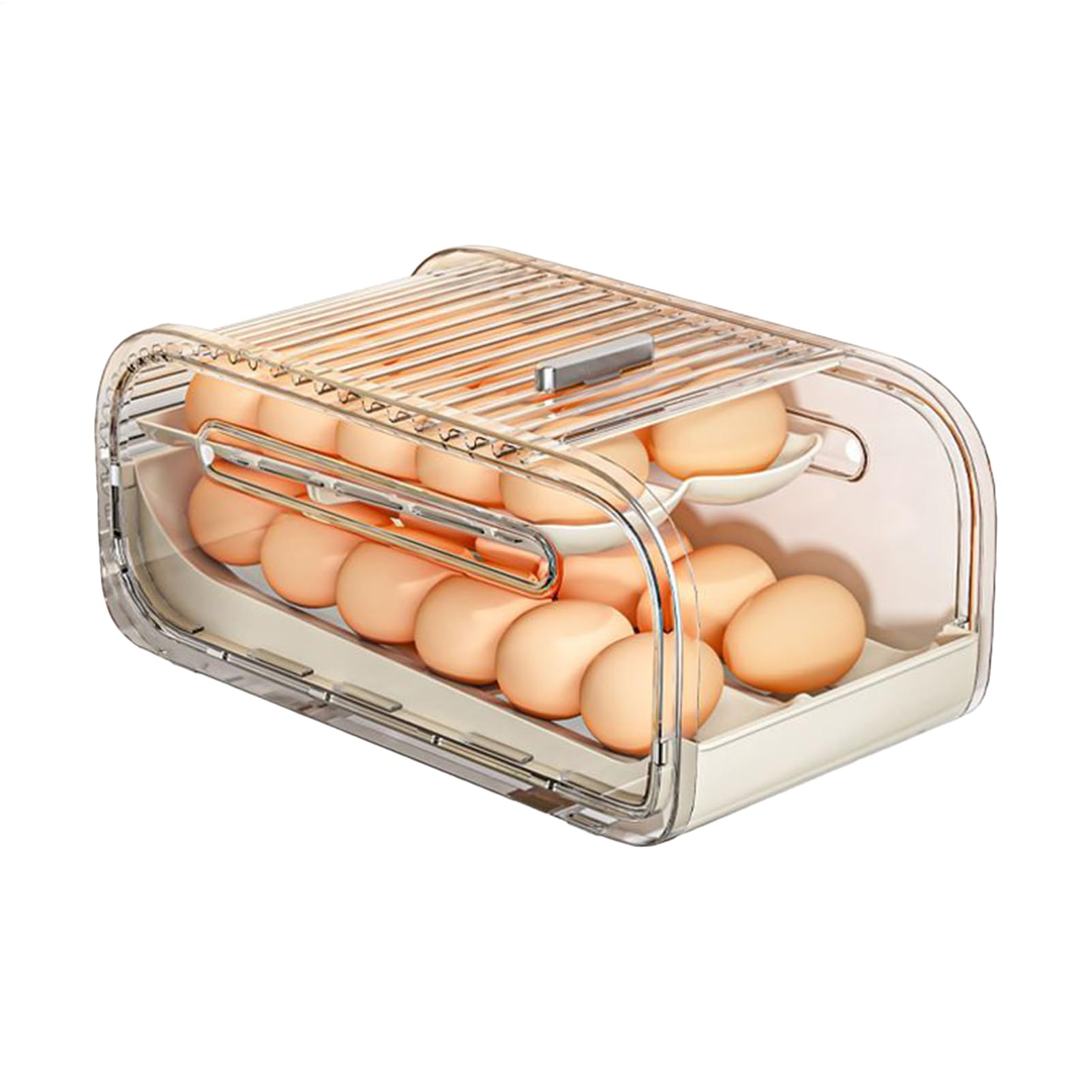Eierhalter Für Kühlschrank 2-Etagen Schiebedeckel Automatisches Rollsystem