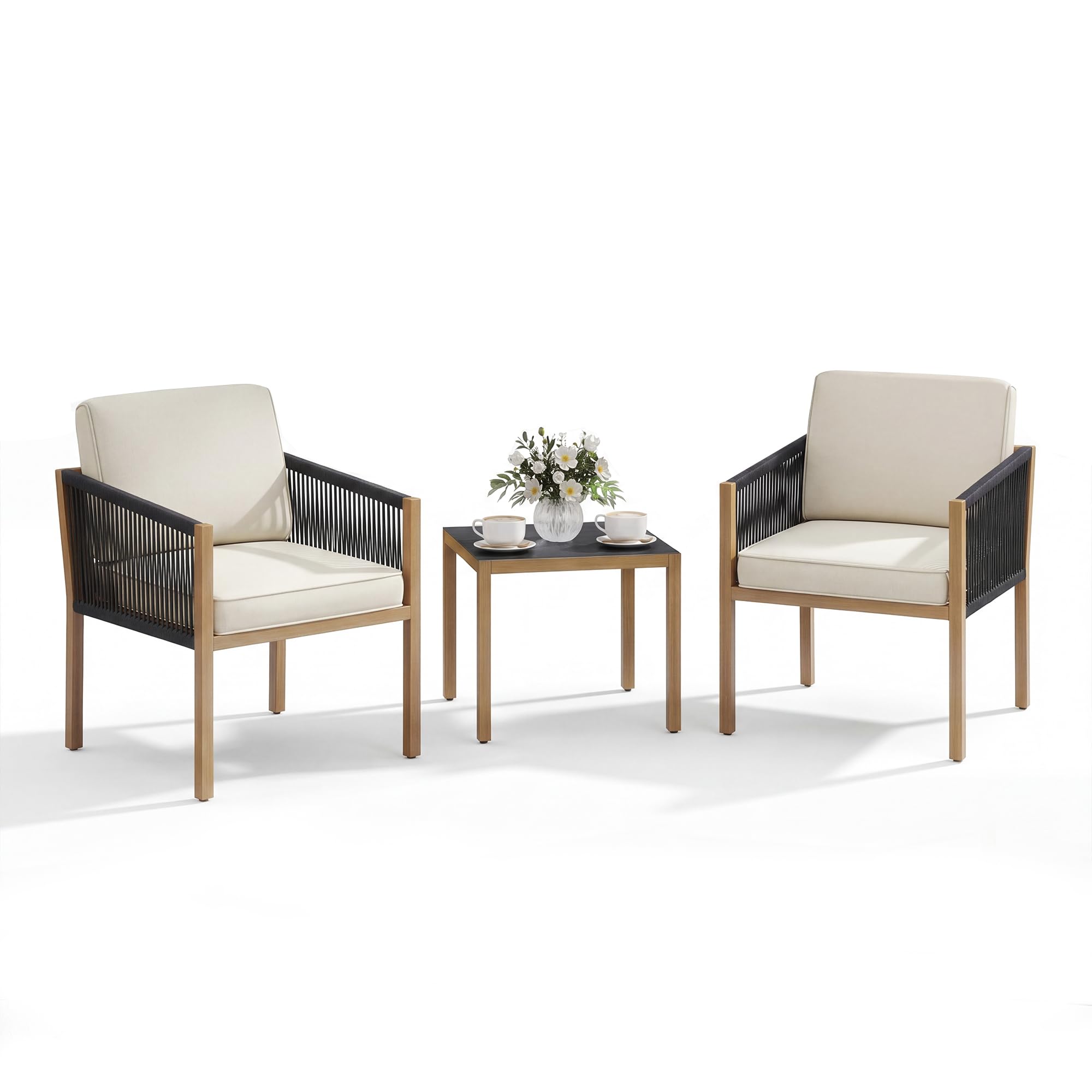 LIFEZEAL Salotto da Giardino Esterno 3 Pezzi, in Rattan PE, Set Giardino Esterno, Poltrone con Cuscini Rimovibili, Tavolino da Caffè, Divanetto per Salottino, Terrazza e Cortile (Stile 3)