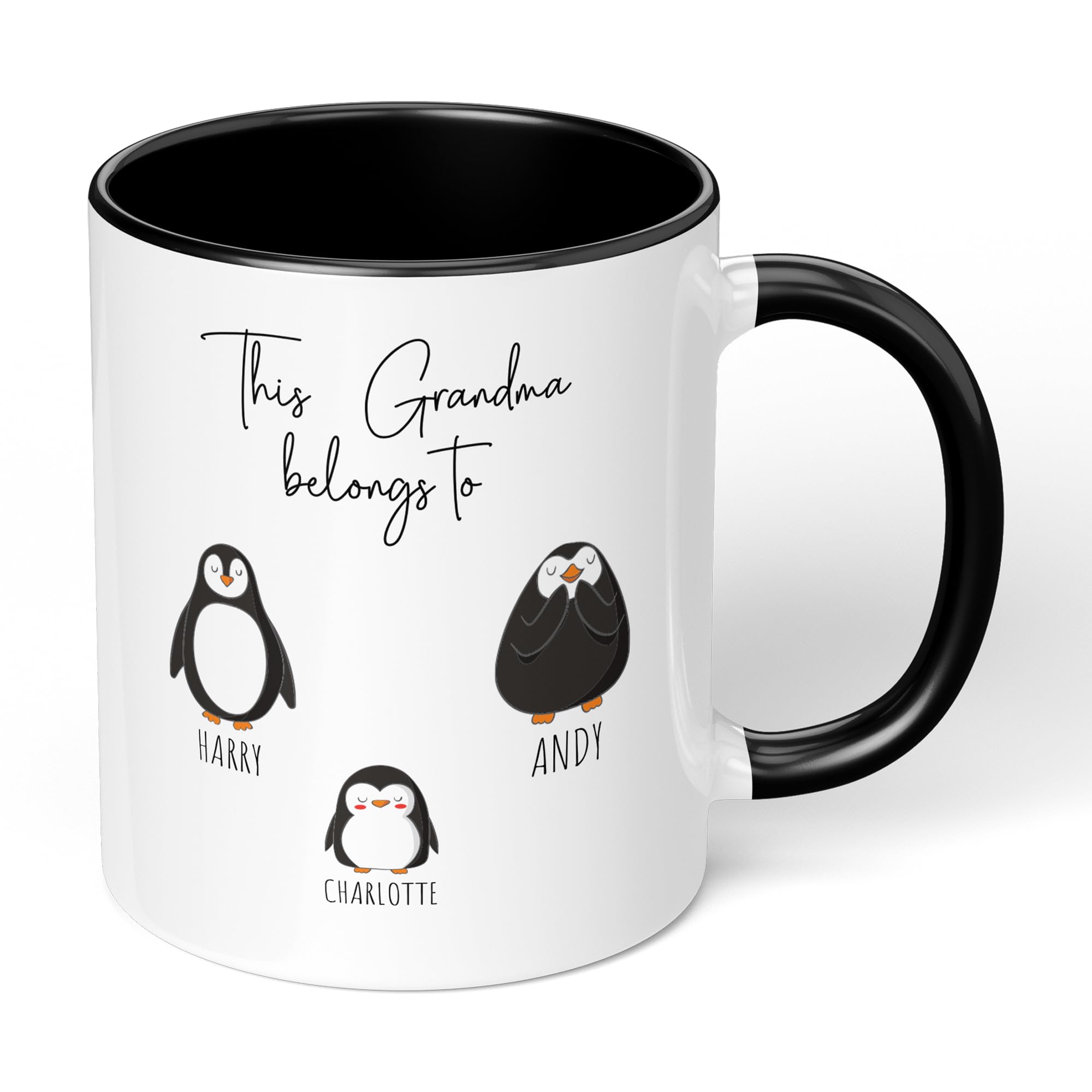 Print Maniacs Mothers Day Mug Cup 11oz Personalised Birthday Christmas Mum Mummy Grandma Auntie Nanny New Born Baby First 1st Gift Present for Her Penguins (Black Fill Mug, Grandma)