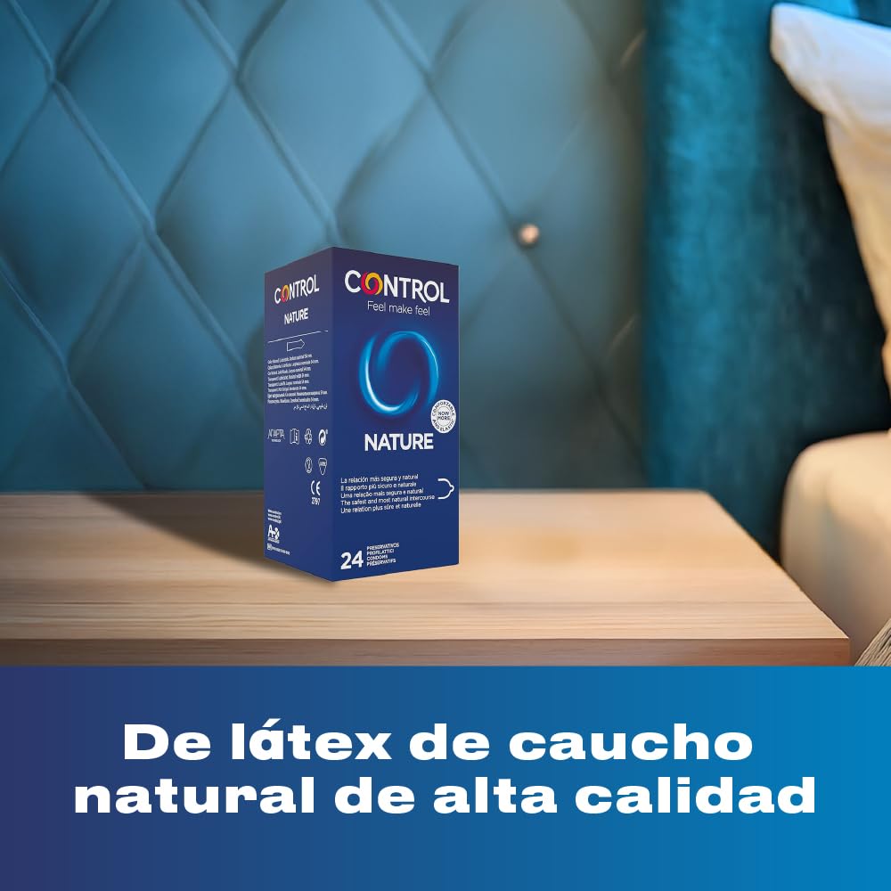 Control Preservativos Nature. Caja Pack Ahorro 24 Condones para un Placer Natural, Lubricados, Sexo Seguro, Ajuste Perfecto
