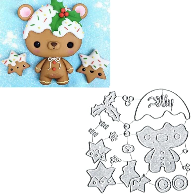 Miniatura 6 de Galletas de oso de Navidad, troquelados de corte de metal, manualidades de bricolaje, galletas de oso, álbumes de recortes, tarjetas de papel,