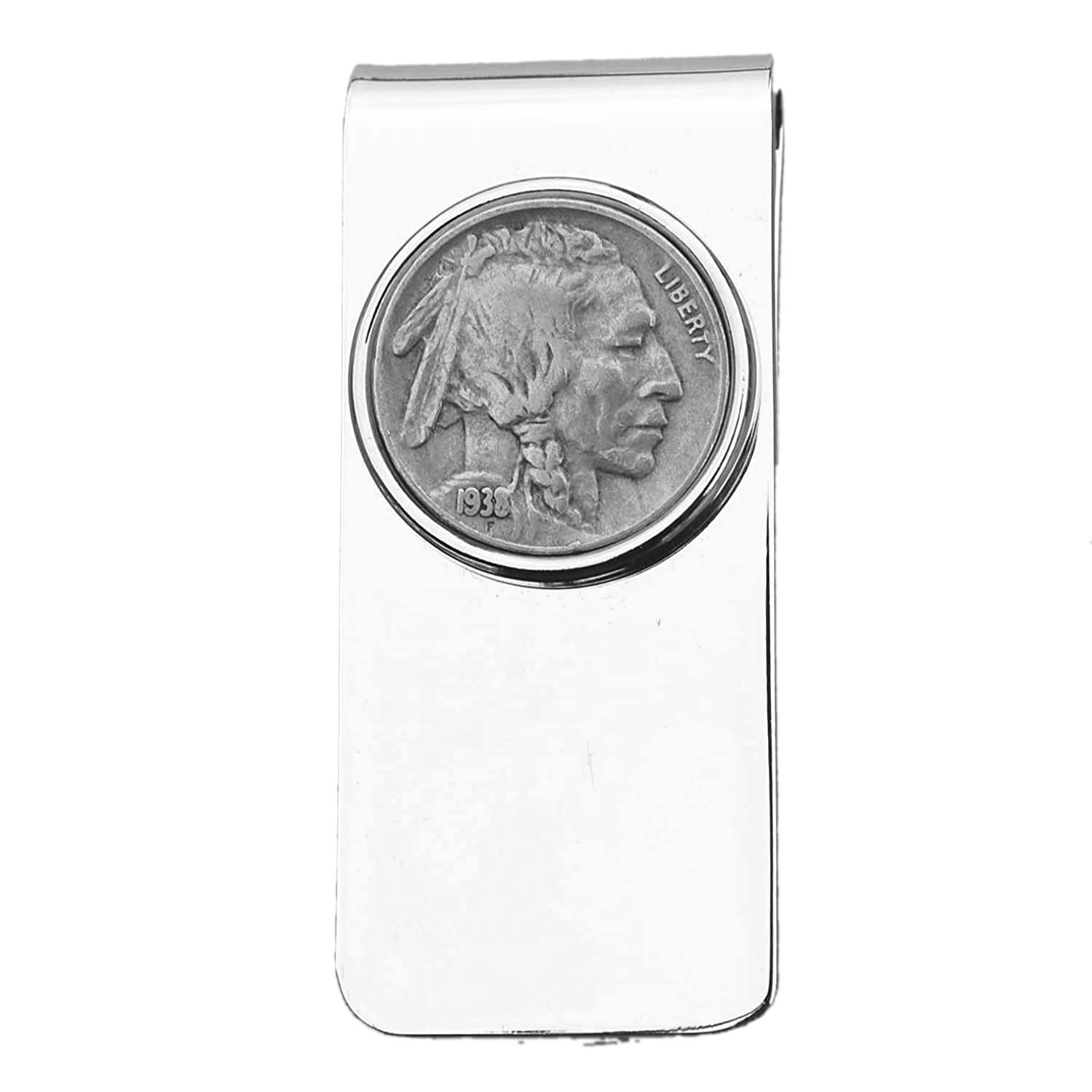 US 1938 Indian Head Buffalo Nickel 5 Cent Coin Solid Brass Silver Money Clip New - High Quality