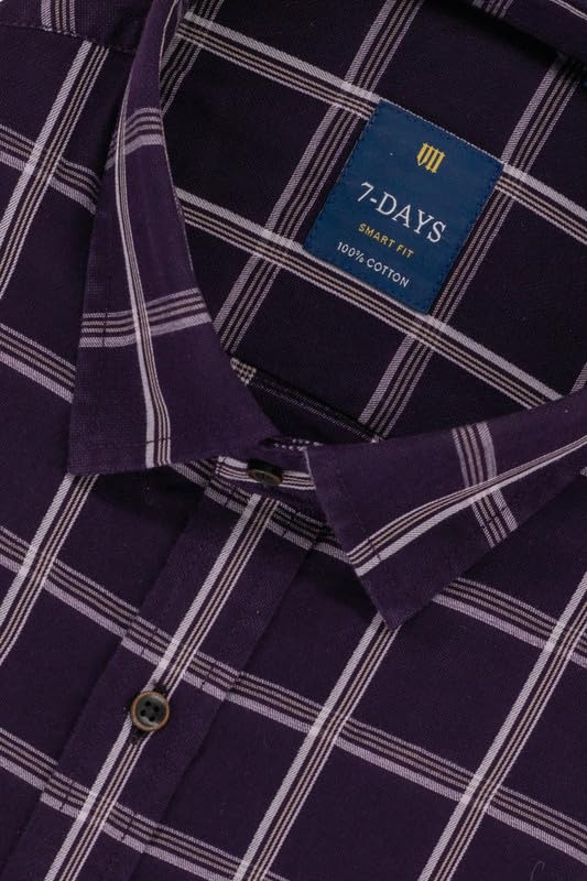 Image of 7-DAYS Men's Premium Check Shirt - 100% Cotton, Tailored Fit (Between Slim & Regular), Full Sleeve, with Pocket - Smart Office & Casual Look