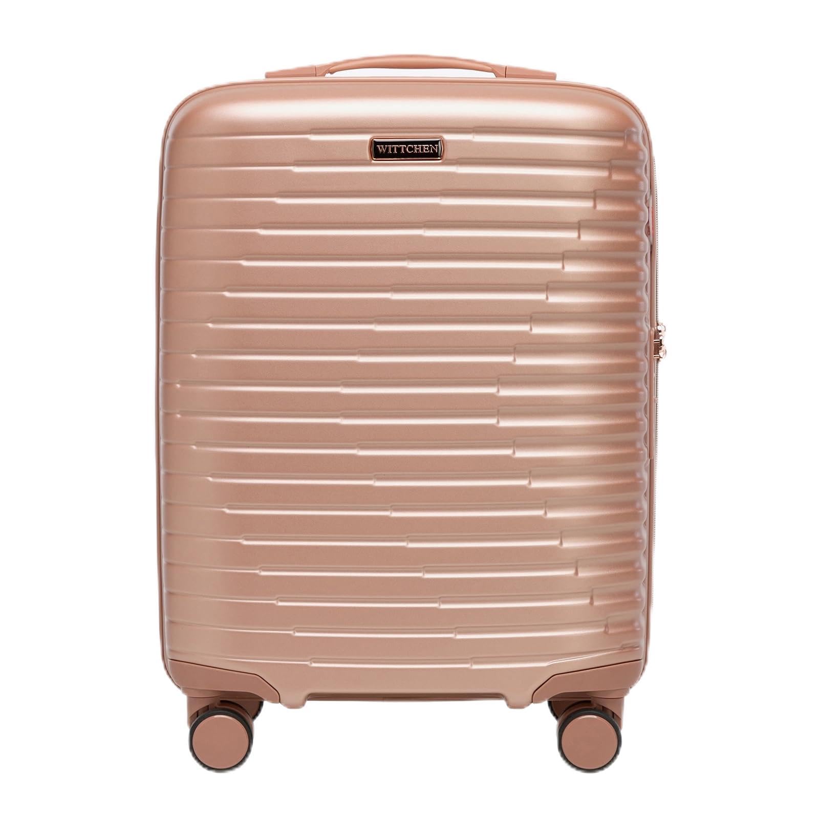 WITTCHEN Motion Line Valigia cabina piccola bagaglio a mano leggero Valigia rigida policarbonato lucchetto TSA manico telescopico 4 ruote doppie 360° Taglia M Oro rosa