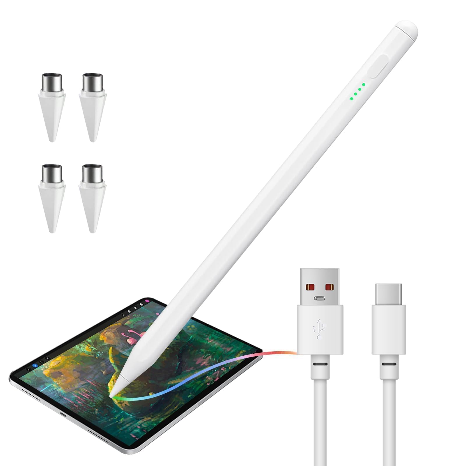 Stylus Pen per Touchscreen Android iOS, Stylus Pencil per Tablet e Smartphone, Penna Universale per Tablet Compatibile con Sam sung/i Phone, Sensibilità all'inclinazione,con 4 punte di ricambio