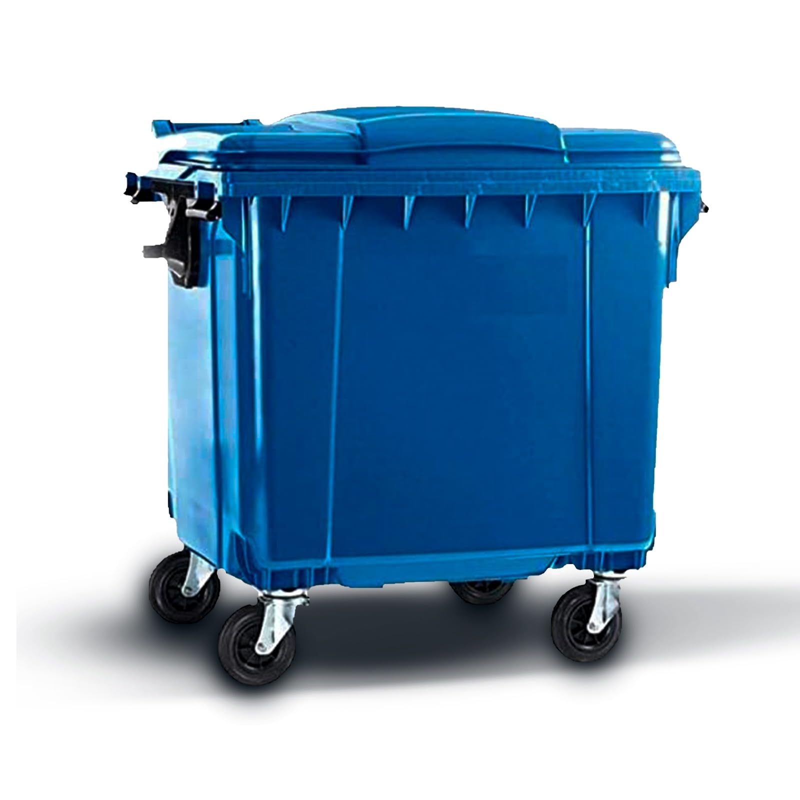 SSI Contenedor de Basura 1100L con Tapa Plana - Diseño Robusto Azul, Ruedas con Freno, Desagüe Inferior, Cumple Normativa EN-840, Ideal para Grandes Volúmenes de Residuos y Reciclaje en Exteriores