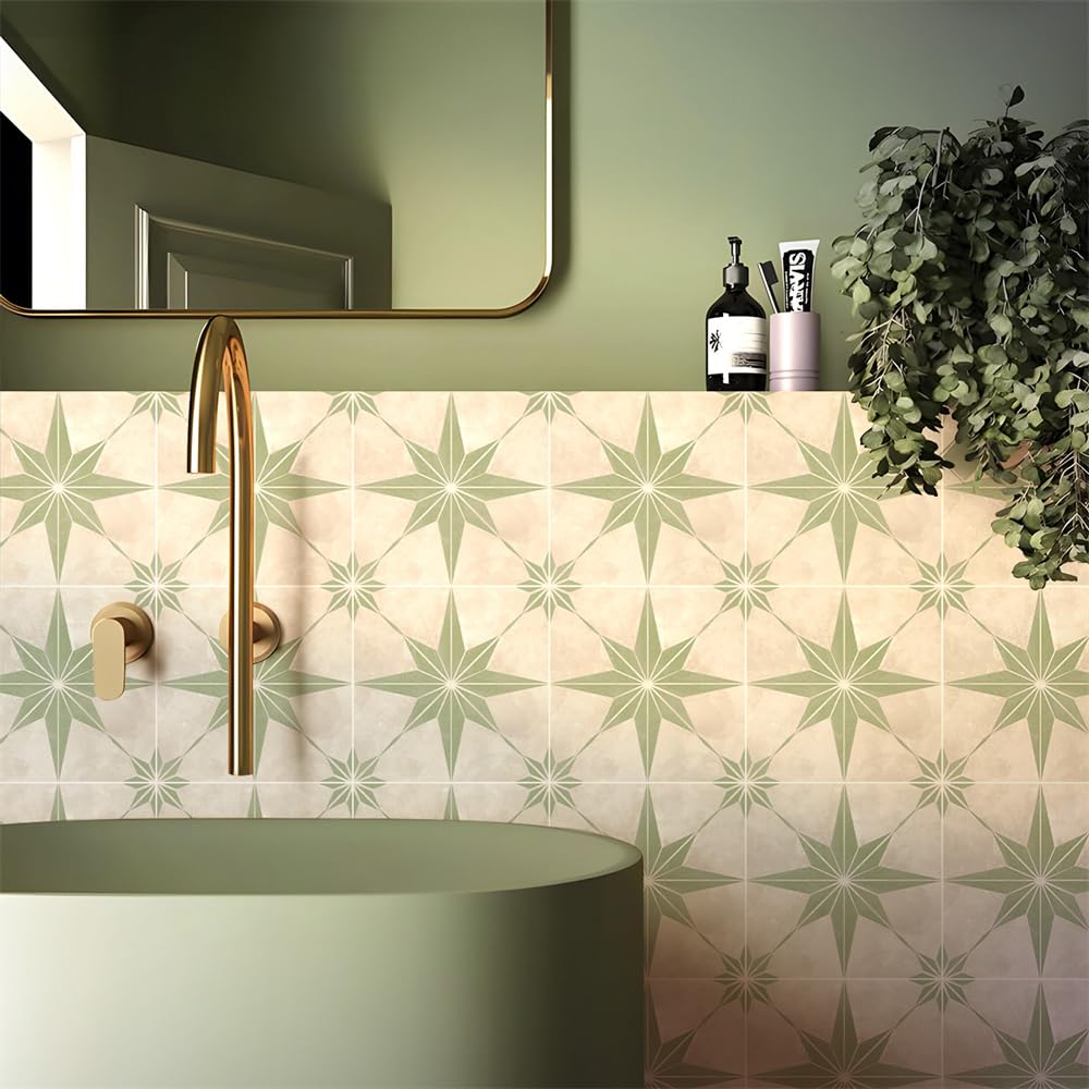 Tile Decals, Green Stars Tiles Backsplash for Kitchen Stick on Self-Adhesive Vinyl Home Decoration(10X10CM)