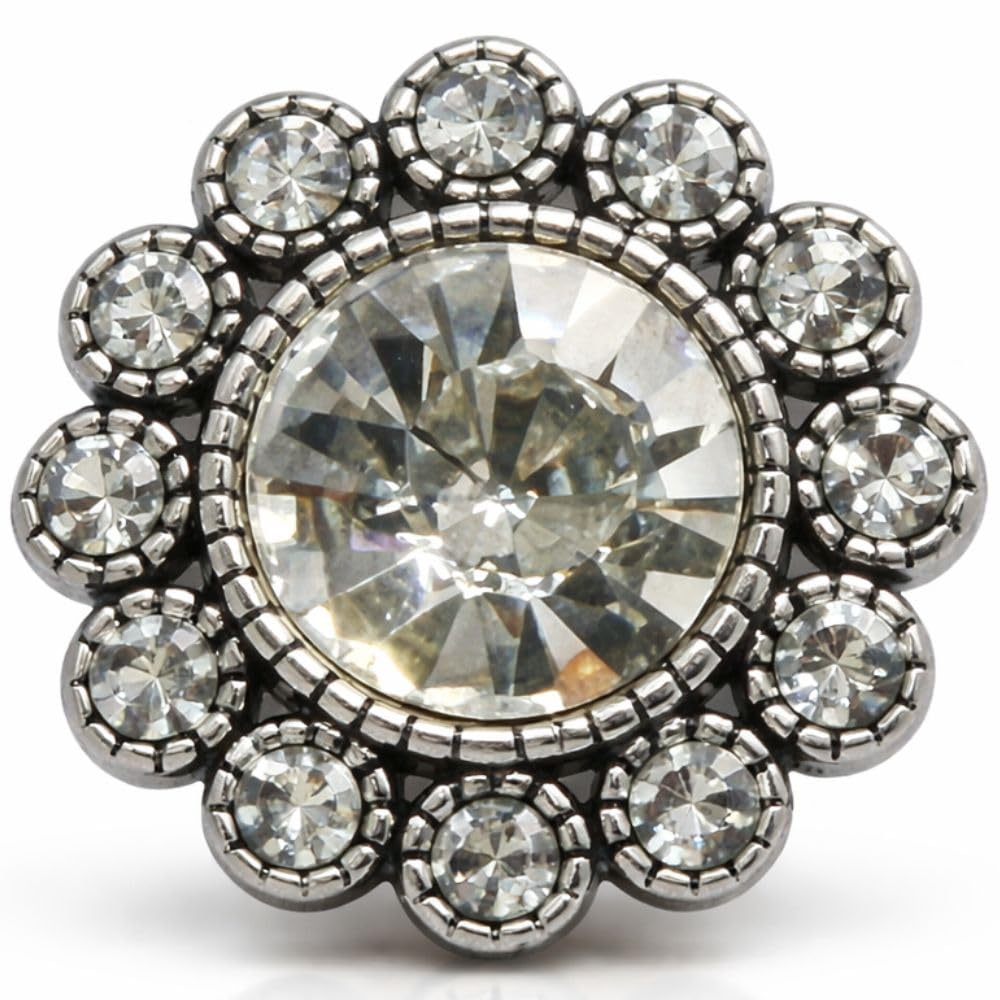 Sparkling 16mm Diamante Flower Style Shank Buttons - Crystal & Silver Metal Jewel Embellishment for Blazers, Cardigans and DIY Crafts - Handwash - Pack of 2 - Giddy Square