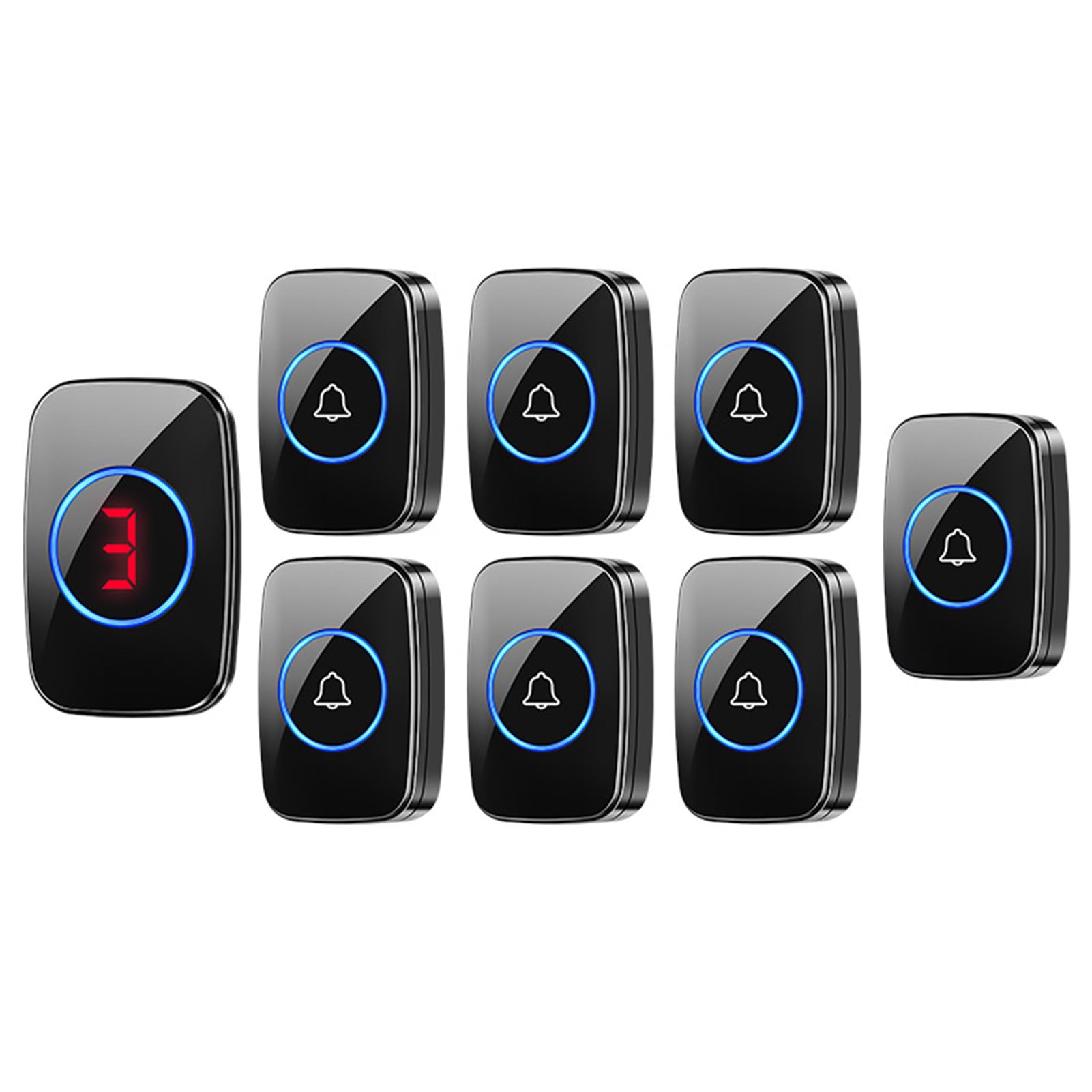 Timbre Inalámbrico 3 Lanzadores IP66 Impermeable 300M Timbre Inalámbrico Exterior, Pantalla Digital LED, 5 Niveles De Volumen Y 60 Melodías para Hogar, Negro,7 in 1