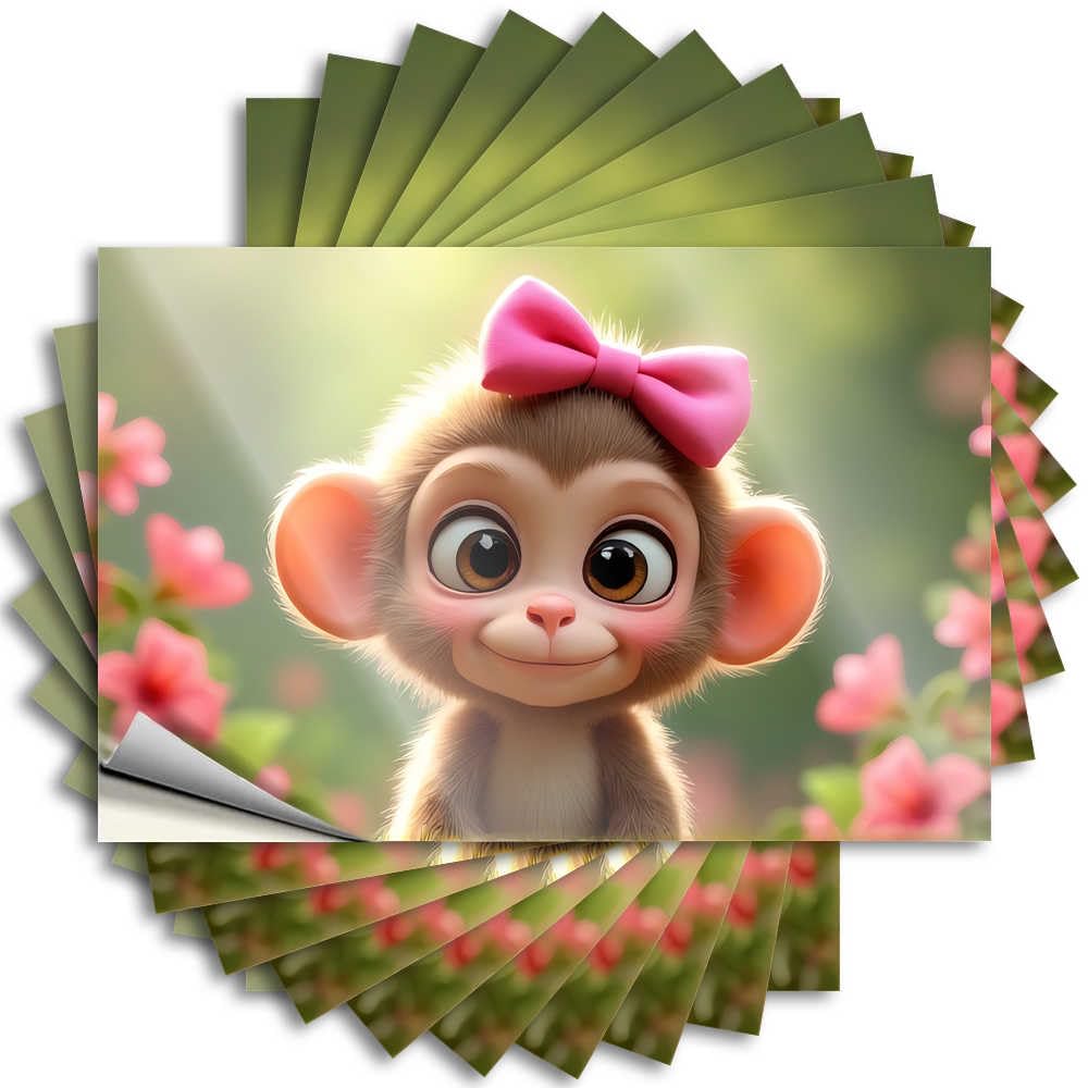 Adorable Monkey with Pink Bow in Flower Garden Tattoos Man Cave Accessories | Smiley Face Garage Removable Decal Pack(12X18CM)