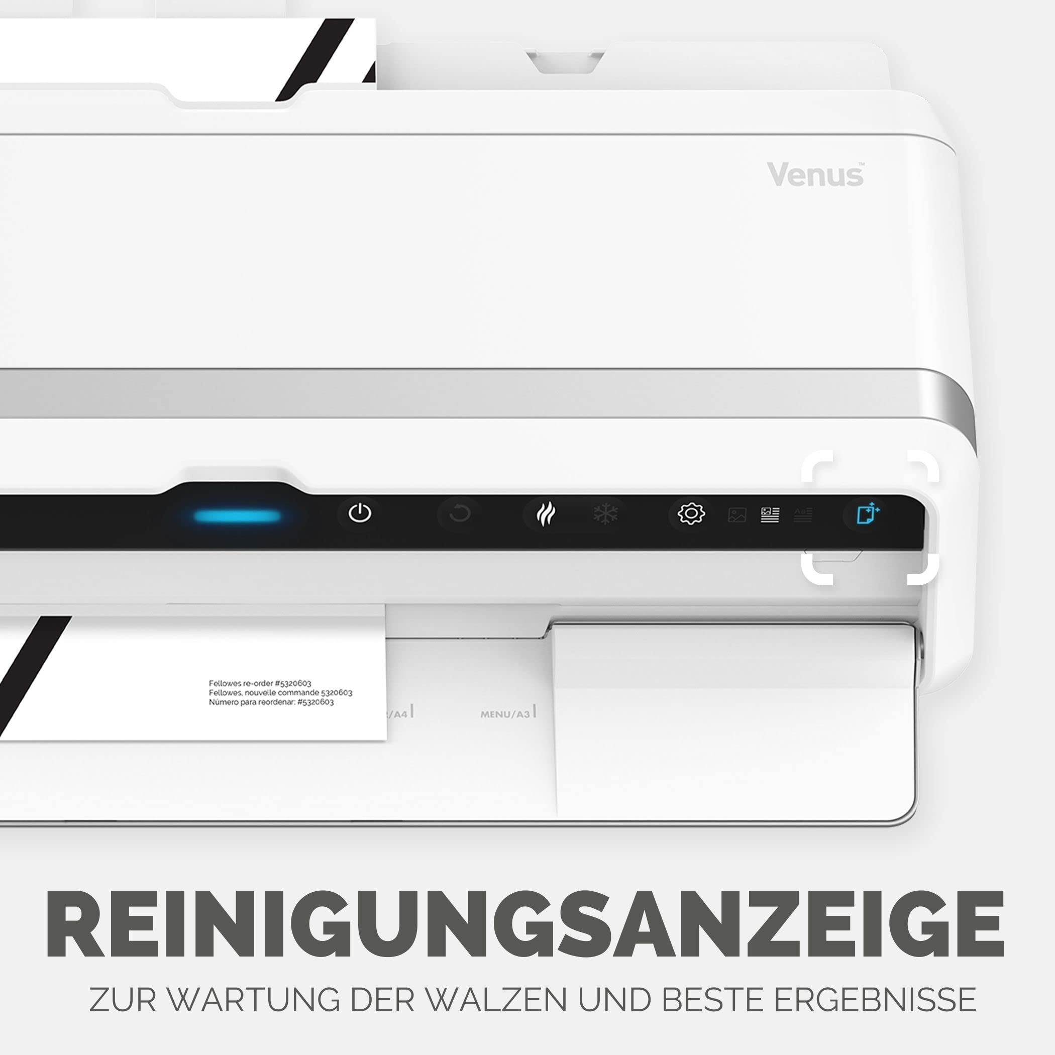 Fellowes Laminiergerät Venus A3 - vollautomatischer Highspeed Laminator - nur 30-60 Sek. Aufwärmzeit - für Heißlaminierfolien bis 250mic - Anti-Stau-Funktion - inkl. Starterset für 10 Laminationen