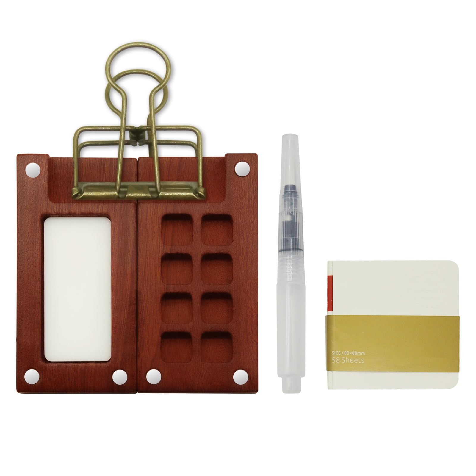 Kit Aquarelle Miniature De Voyage - Palette Magnétique En Bois Avec 12 Couleurs & Carnet - 6x3 Cm - 4