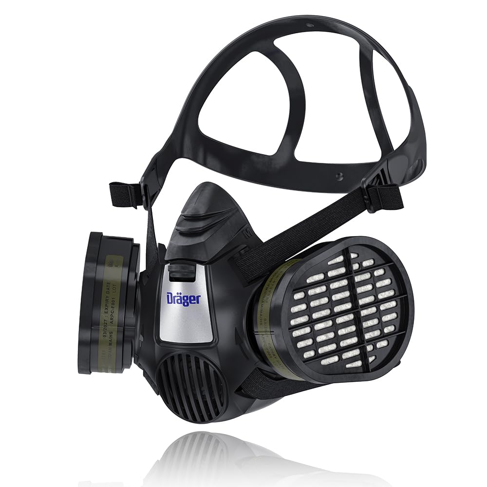 X-plore 3500 Half-Face Respirator Mask + 2x Multi-Gas Cartridge (OV/AG/HF/FM/CD/AM/MA/HS), NIOSH-Certified, Reusable Professional Respiratory Protection Kit