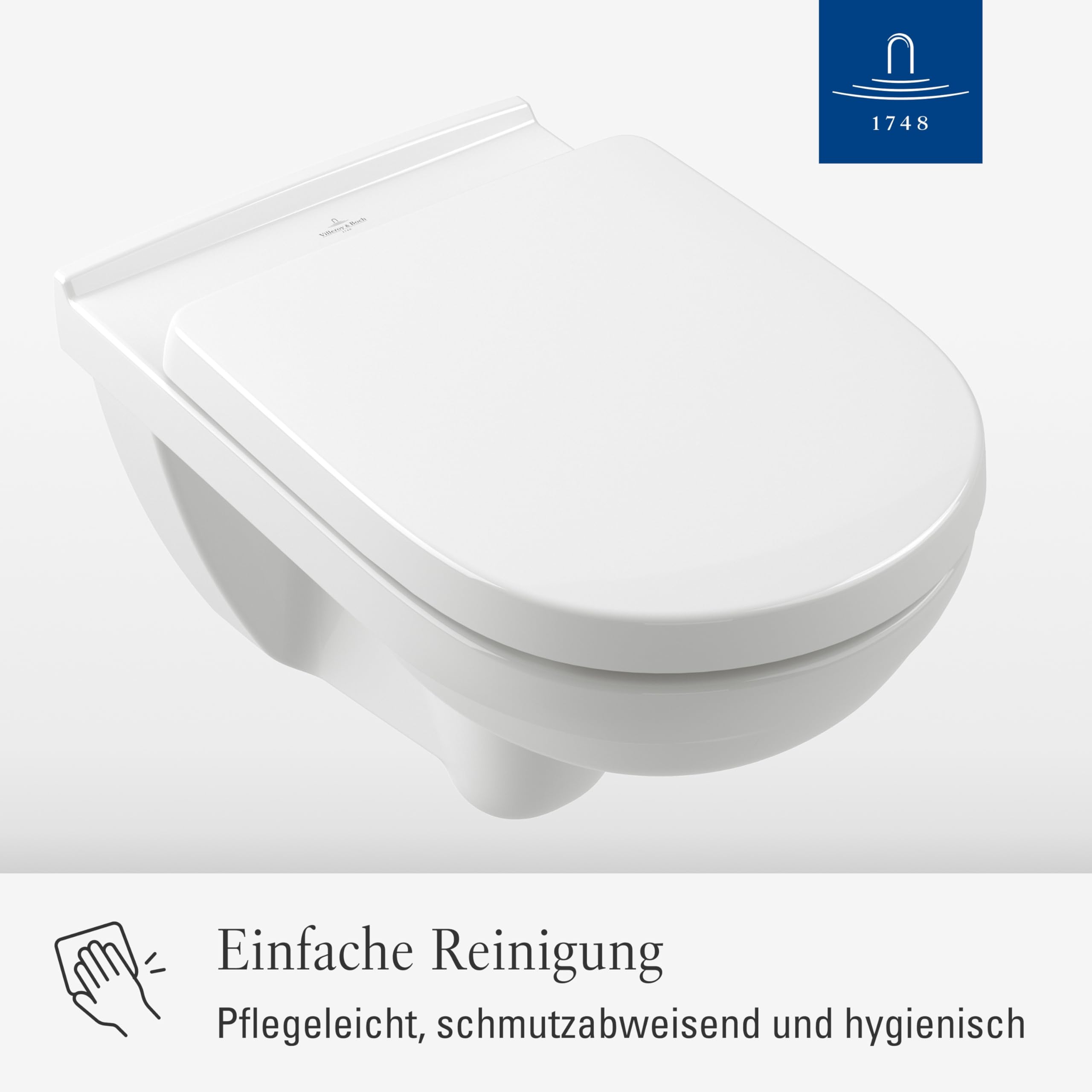 Villeroy & Boch O.novo WC-Sitz - Toilettendeckel mit Absenkautomatik - Abnehmbarer, bruchsicherer Toilettensitz aus Duroplast - Original Ersatzteil - Klodeckel in D-Form - Weiß Alpin, glänzend
