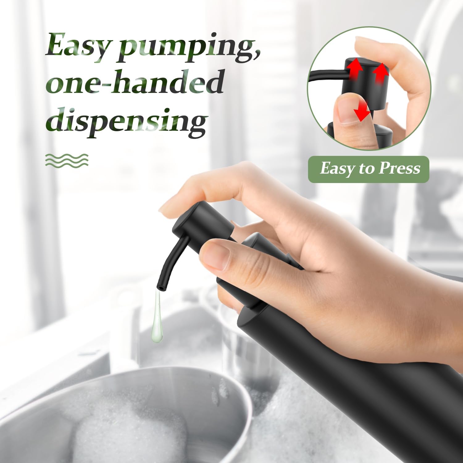 ARKTEK Matte Black Soap Dispenser Stainless Steel 11.8 OZ - Liquid Hand Lotion Dispenser Decor Refillable Dishwashing Soap Dispenser for Kitchen Bathroom Countertops - Image 4