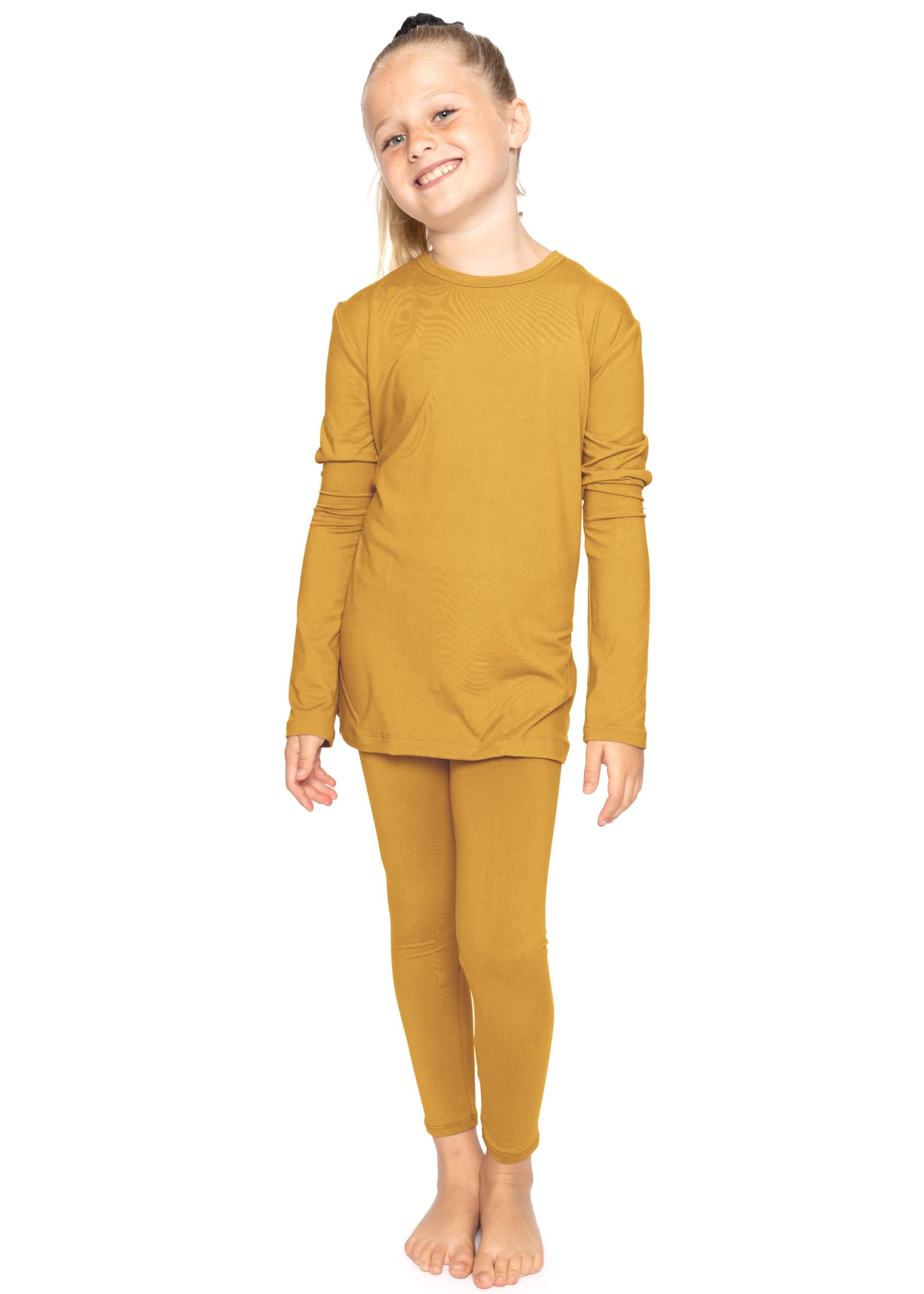 STRETCH IS COMFORT Girls 2 Piece Hoodie Short Sleeve Long Sleeve Crew Neck Top and Leggings Set Kids Thermals Underwear Set