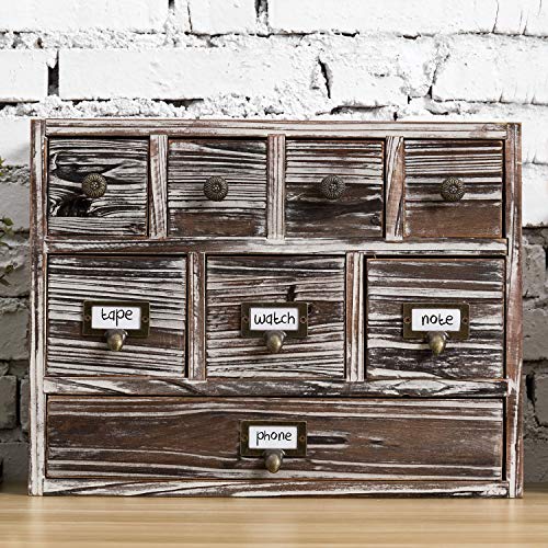 13-Inch Weathered Whitewashed Brown Wood Desktop Organizer, 8 Drawer Jewelry & Craft Supplies Cabinet - Thumbnail 3