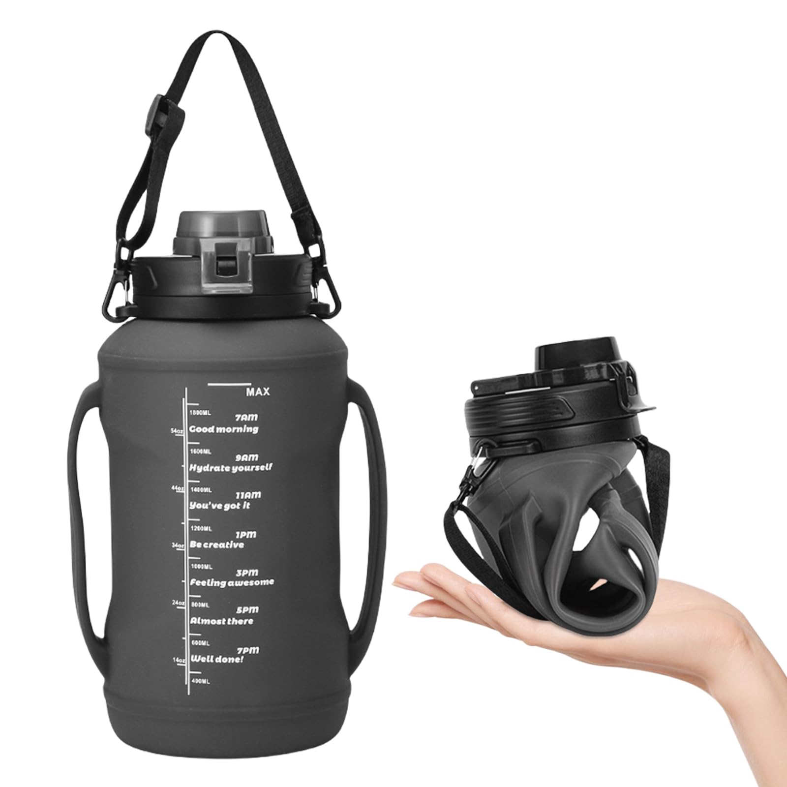Collapsible Silicone Water Bottles, 2 Litre Foldable Water Bottle, Portable Foldable Water Bottle, Leak-proof Water Bottle with Time Marking and Straw for Hiking, Camping, Climbing, Fitness — image 1