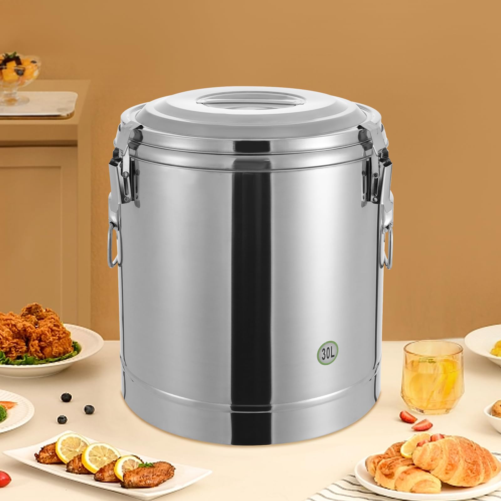 30L Thermobehälter Edelstahl, Isolierter Warmhaltebehälter für Essen Suppenbehälter mit 12h Temperaturerhalt, Großer Suppentopf für Gastronomie und Catering
