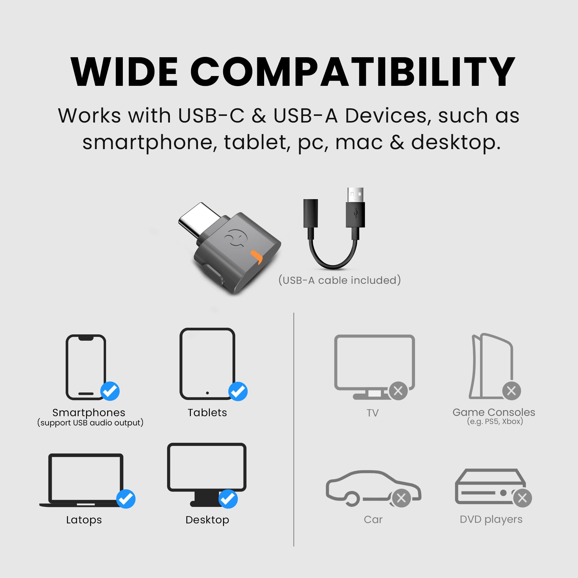 Avantree C82 Aura – Nadajnik dźwięku Auracast, adapter USB-C do audio i innych urządzeń kompatybilnych z Auracast, Qualcomm Bluetooth 5.4, kompatybilny z telefonami AV, tabletami, komputerami Mac i PC